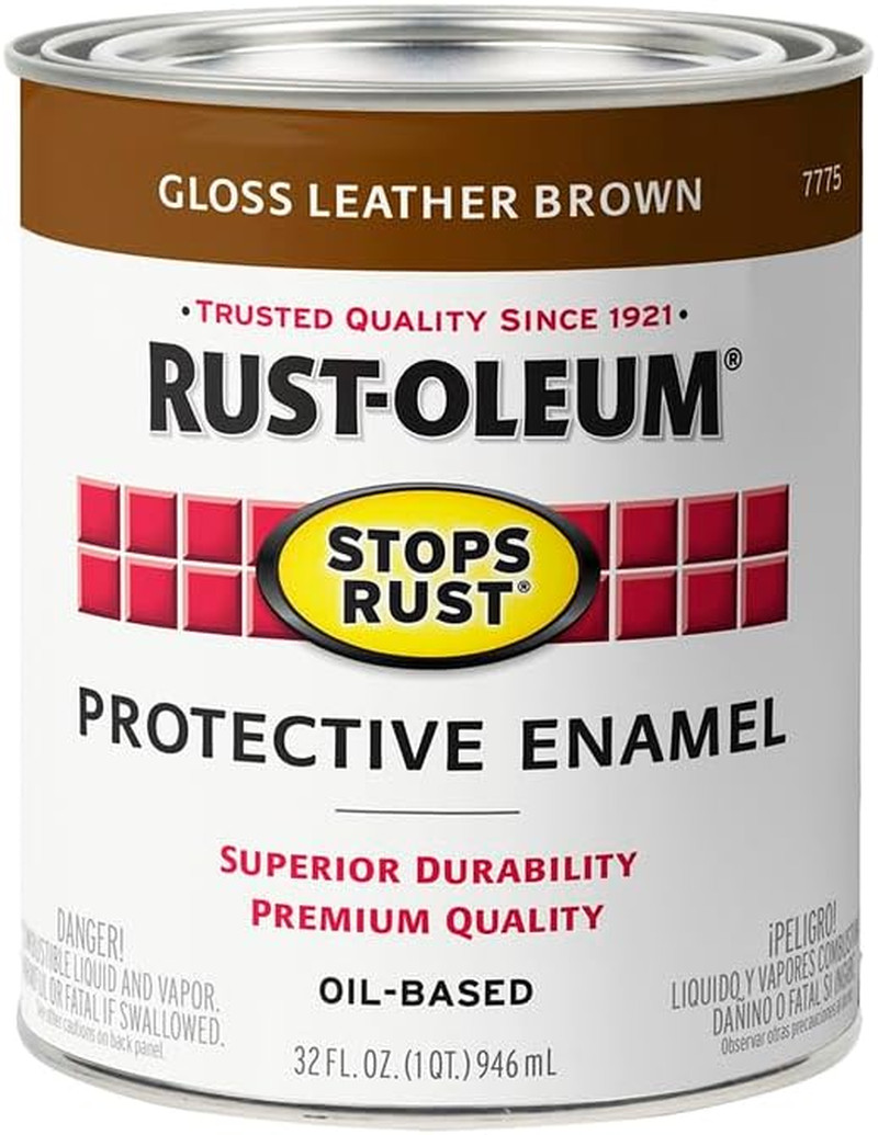 7775502-2PK Stops Rust Brush on Paint, Quart, Gloss Leather Brown, 2 Pack