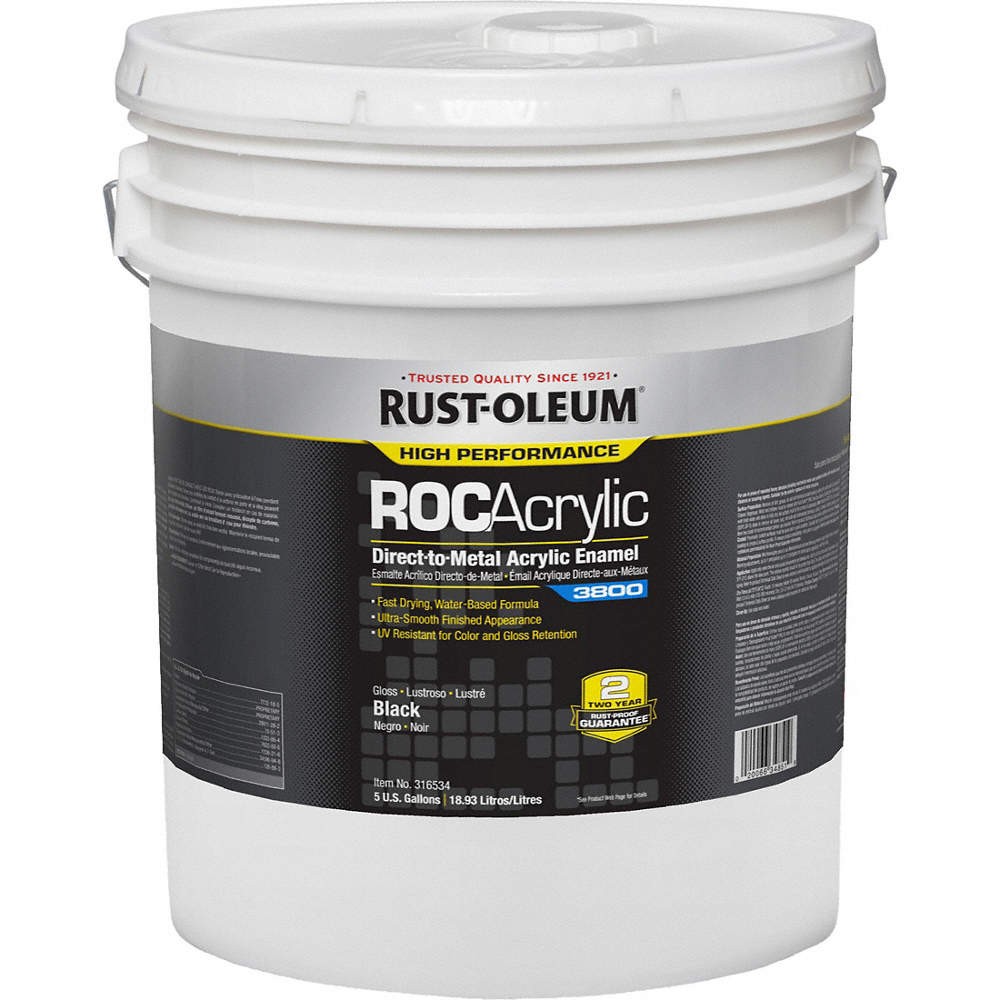 RUST-OLEUM 316534 Acrylic Enamel Coating,Black,5 gal,Pail 454H30