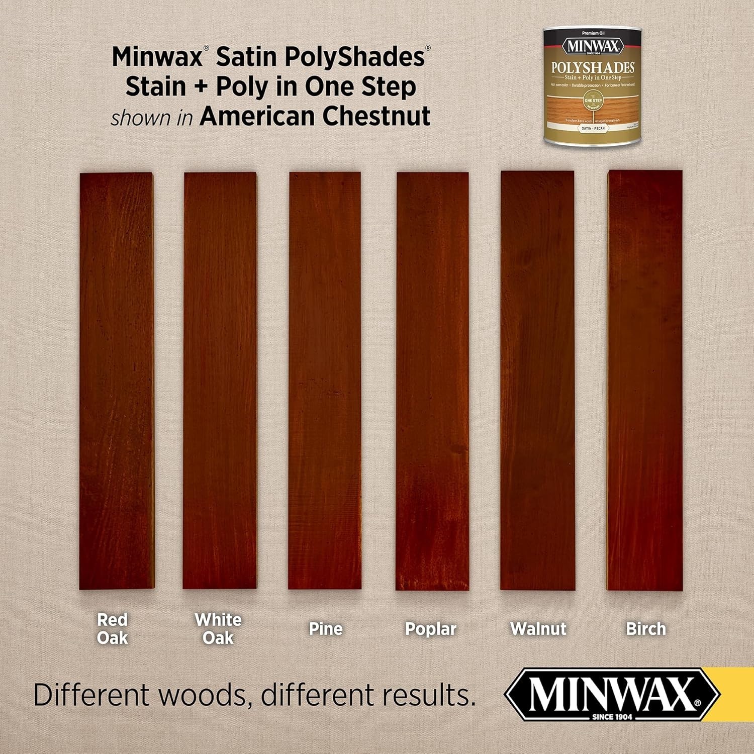 PolyShades Wood Stain + Polyurethane Finish – Quart, American Chestnut, Satin