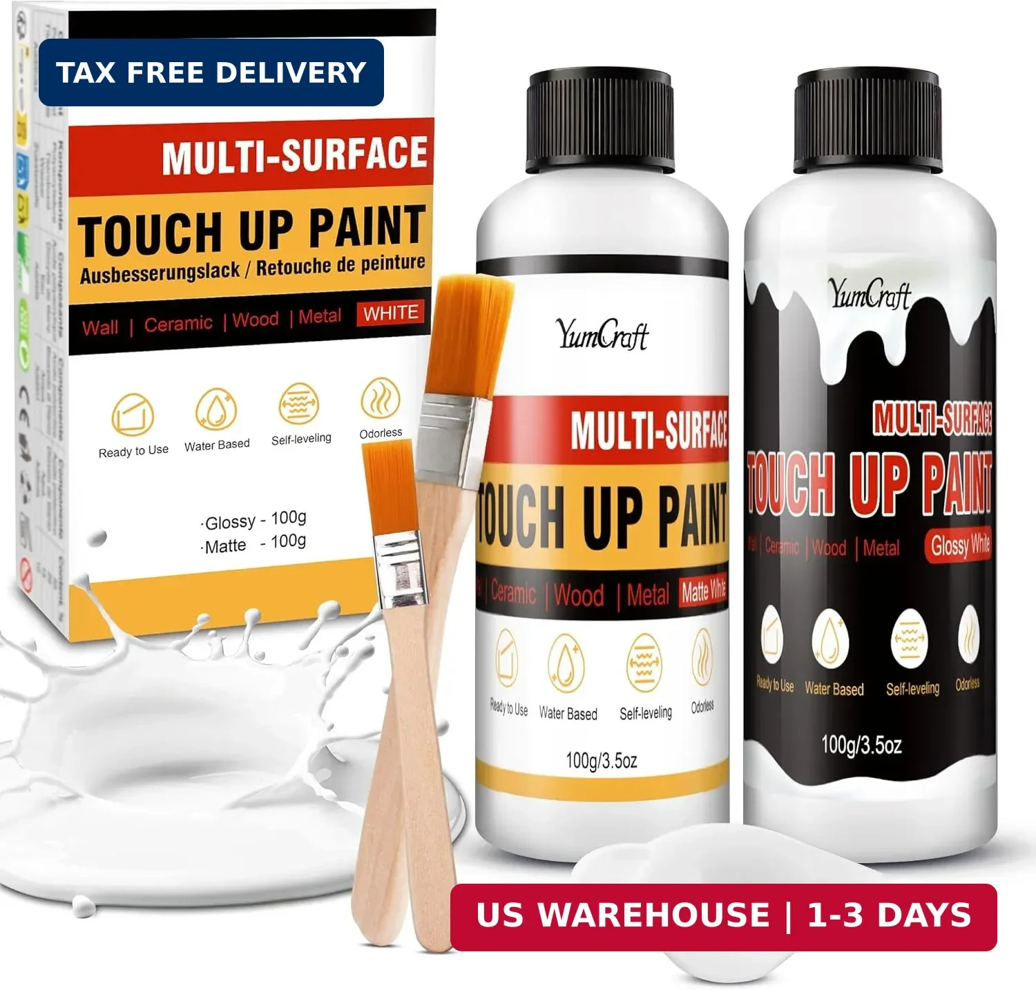 Touch Up Paint, 7oz White Wall Paints – Upgraded Matte & Gloss Multi Surface Tou