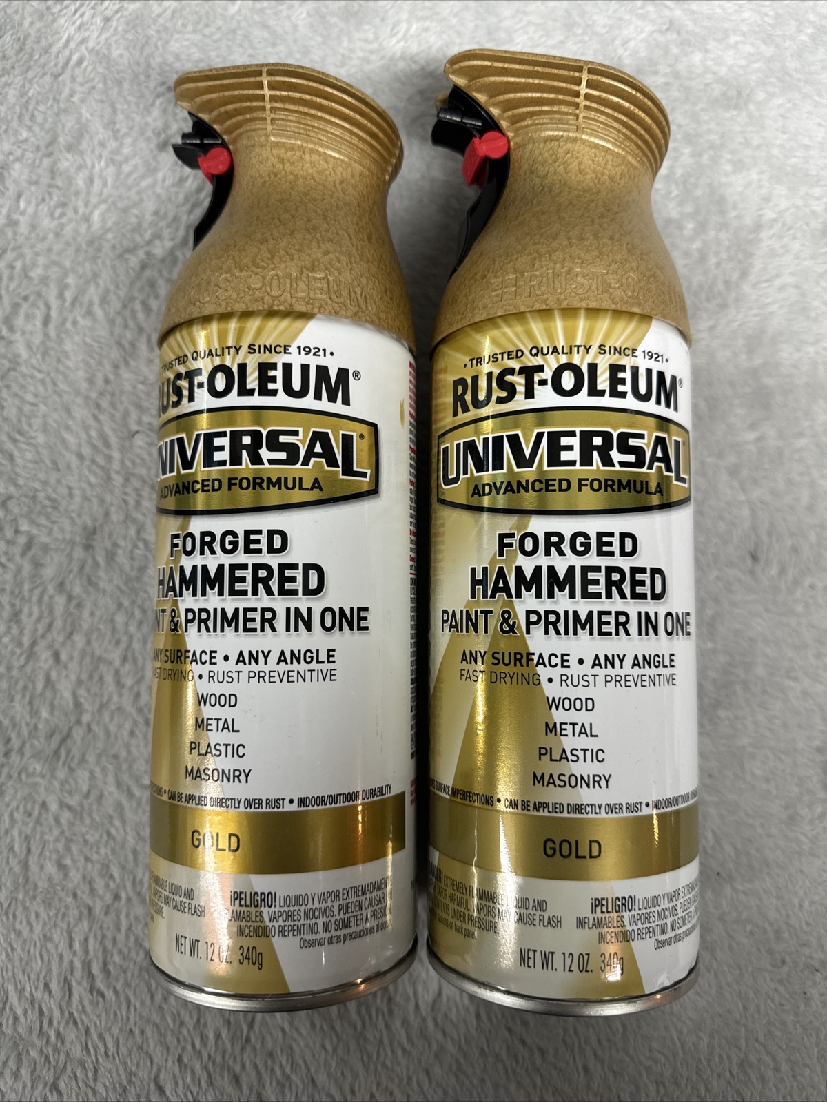 Rust-Oleum 342917 Universal All Surface Spray Paint, Forged Hammered Goldx2 Cans