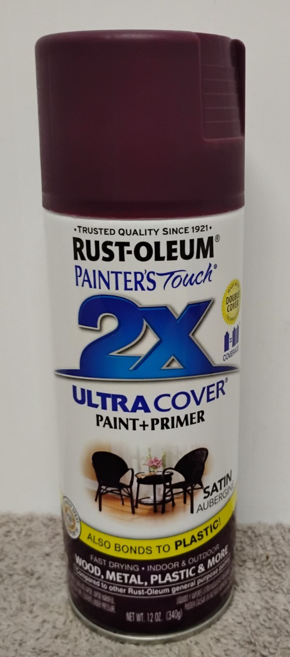 NEW Rust-Oleum 2X Ultra Cover Satin Aubergine Paint+Primer Spray Paint 12 oz.