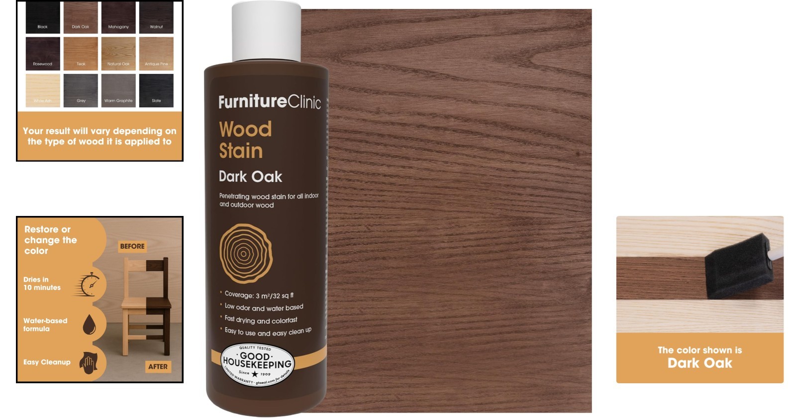 High Coverage Dark Oak Water Based Wood Stain 8.5oz Indoor Outdoor
