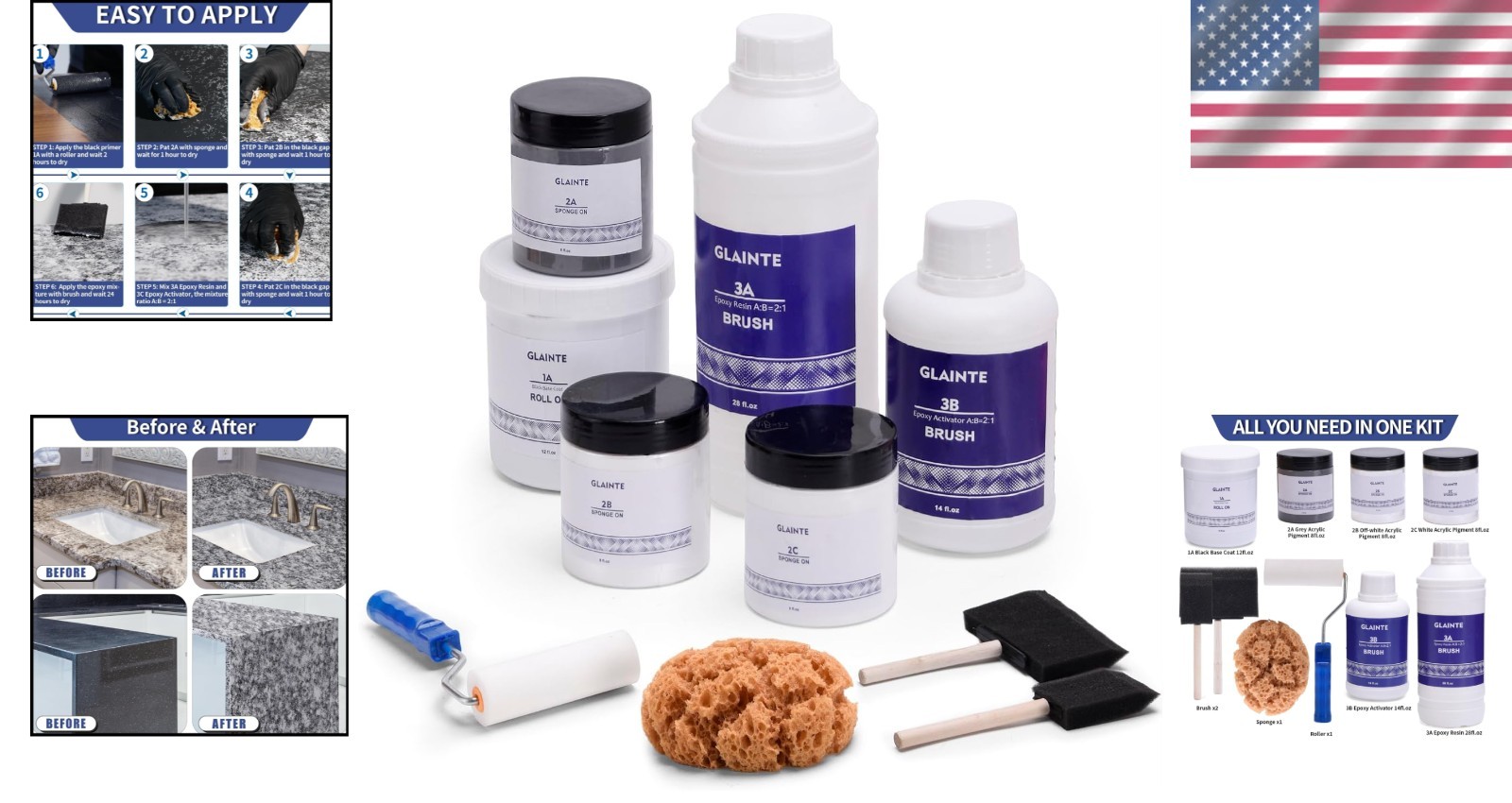 Epoxy Countertop Paint Kit – DIY Granite Refinishing, High-Gloss White, Low O…