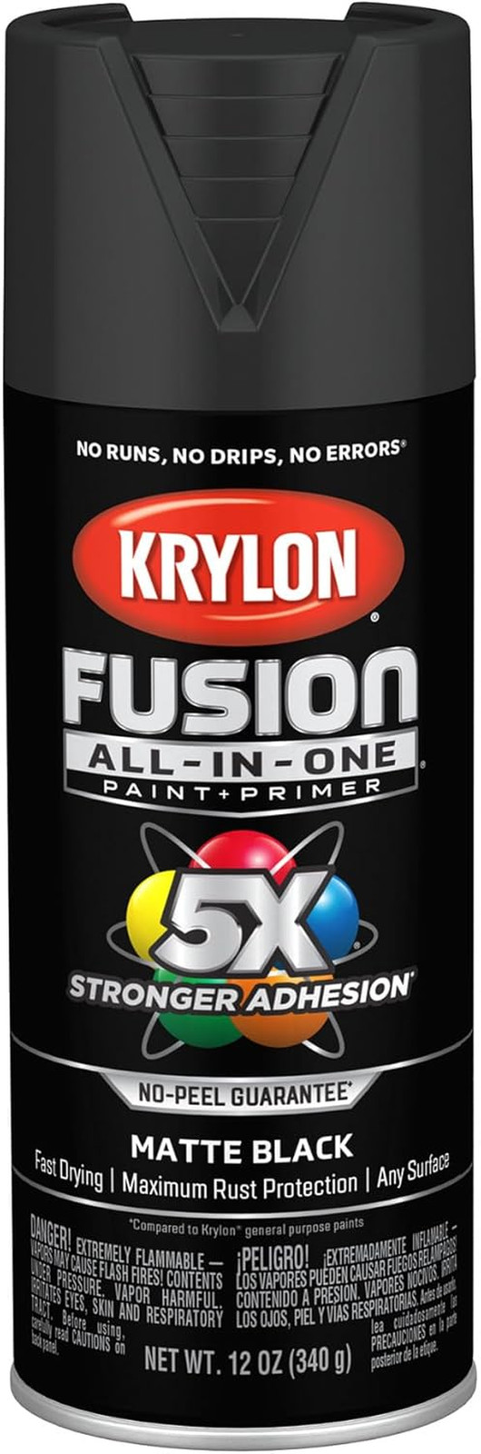Fusion All In One Spray Paint Black Matte Indoor Outdoor Aerosol 12 oz