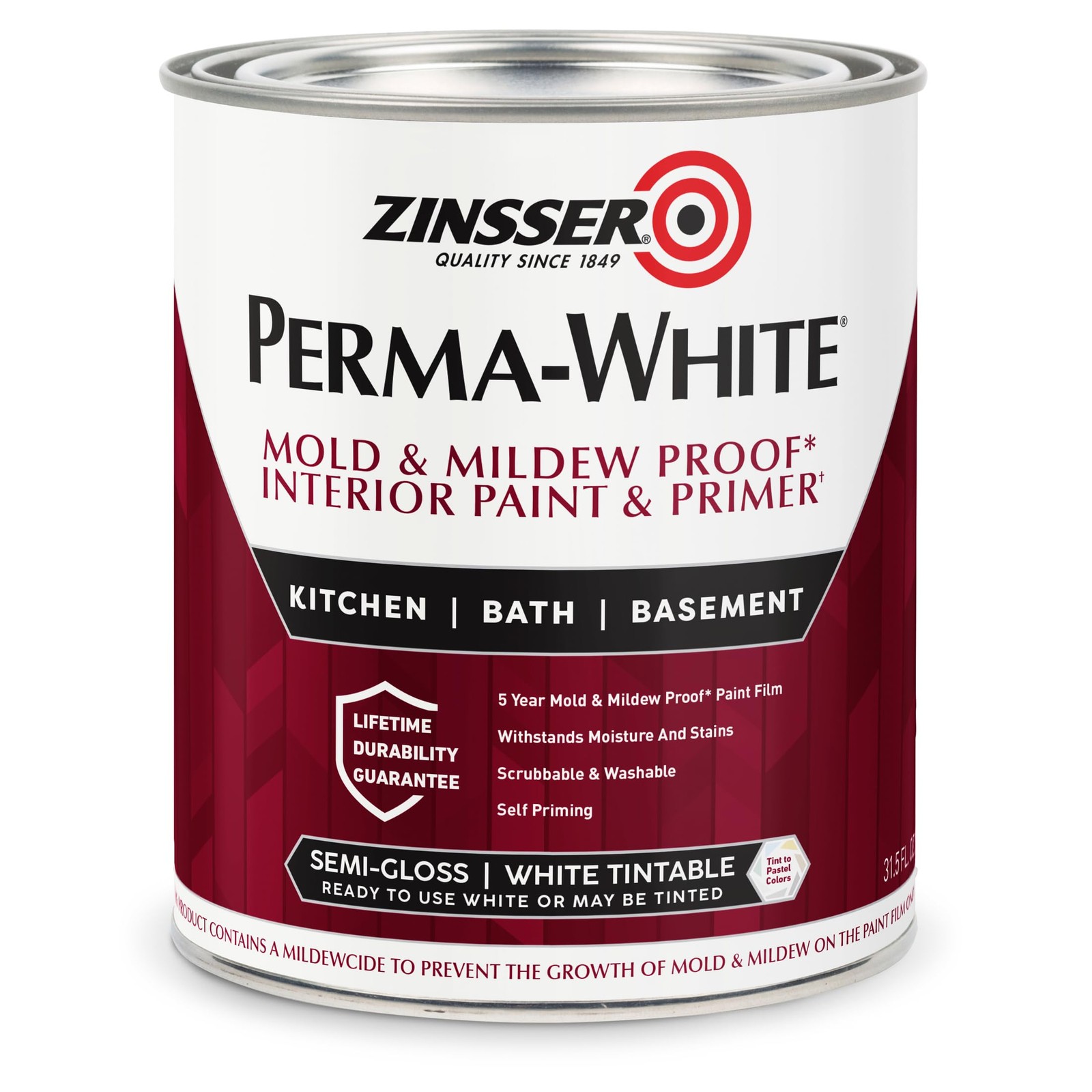 02754 PERMA-WHITE Mold and Mildew Proof Interior Paint, Quart, Semi-Gloss White
