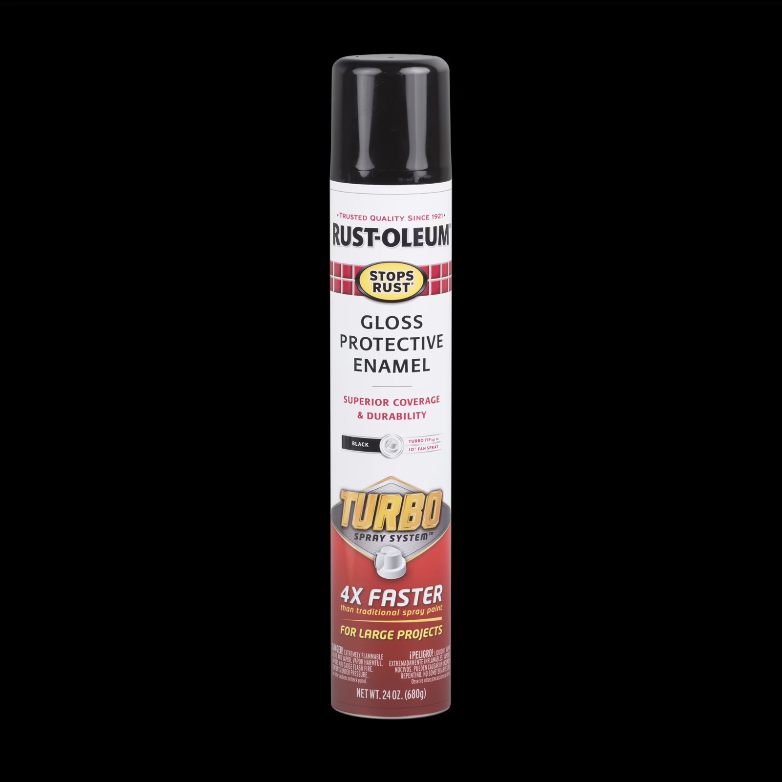 Rust-Oleum Stops Rust Turbo Spray Paint,Gloss Black, 24 oz, Fast Cover Free ship