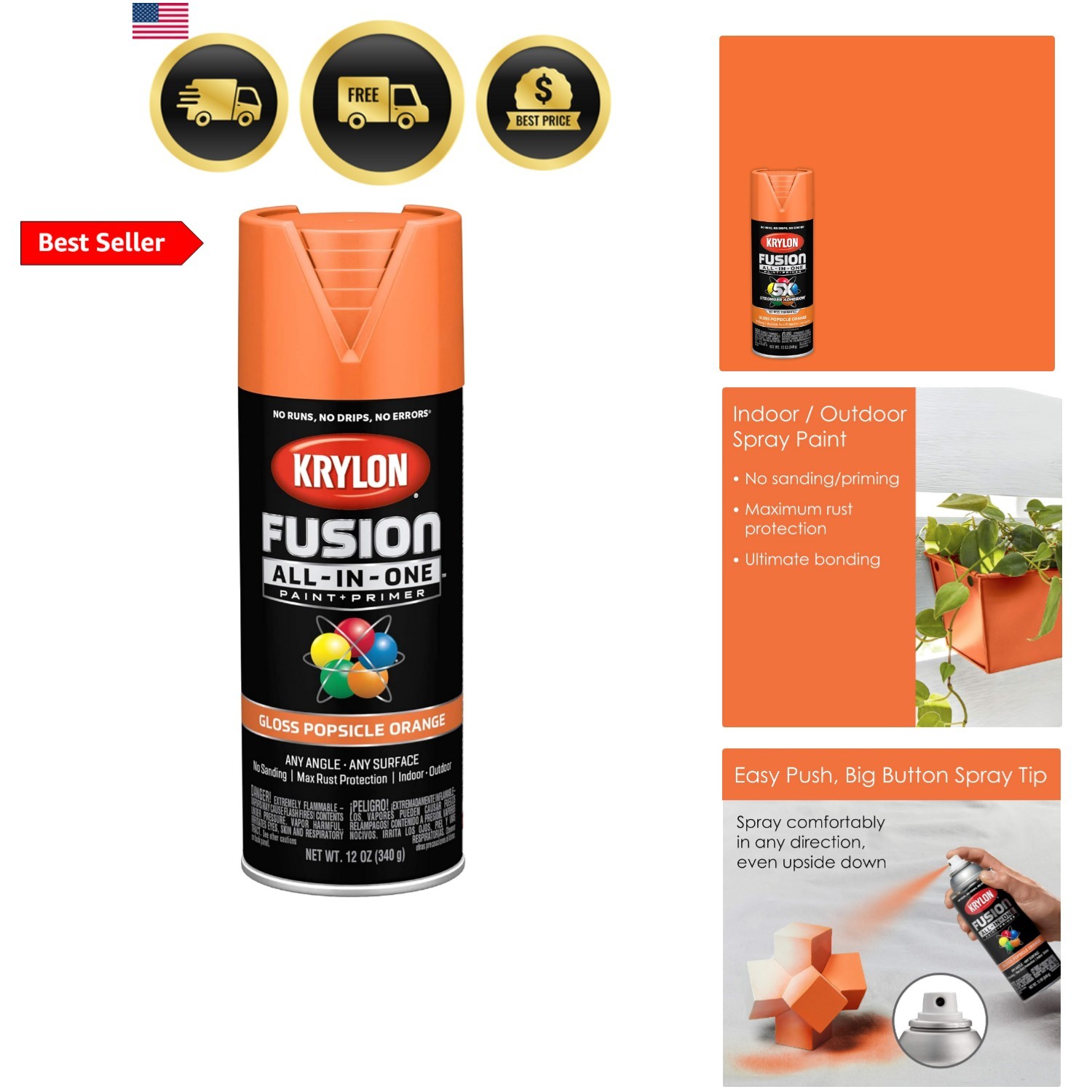 Fusion All-In-One Adhesive Spray Paint for Indoor/Outdoor Use, 12 oz, Popsicl…