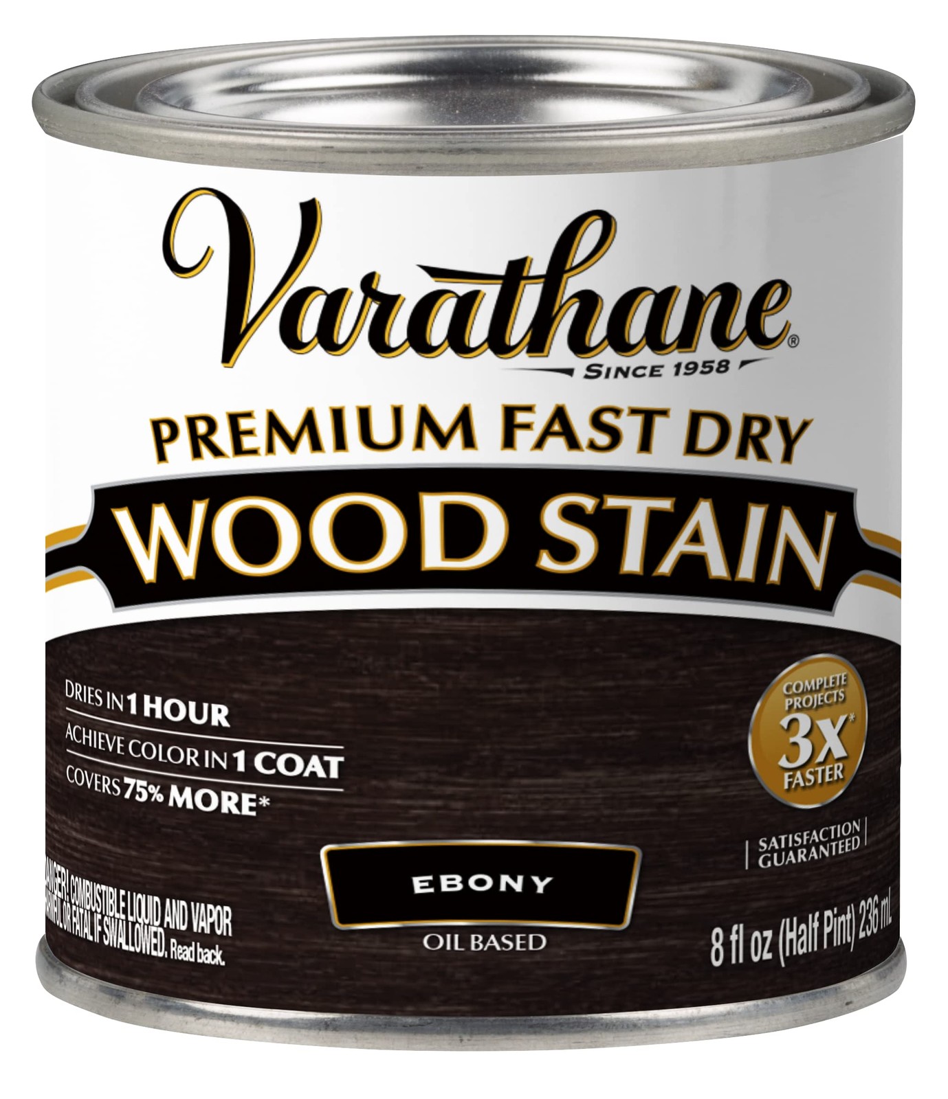 Varathane Premium Fast Dry Wood Stain | 1 Hour 0.25 Quart (Pack of 1), Ebony