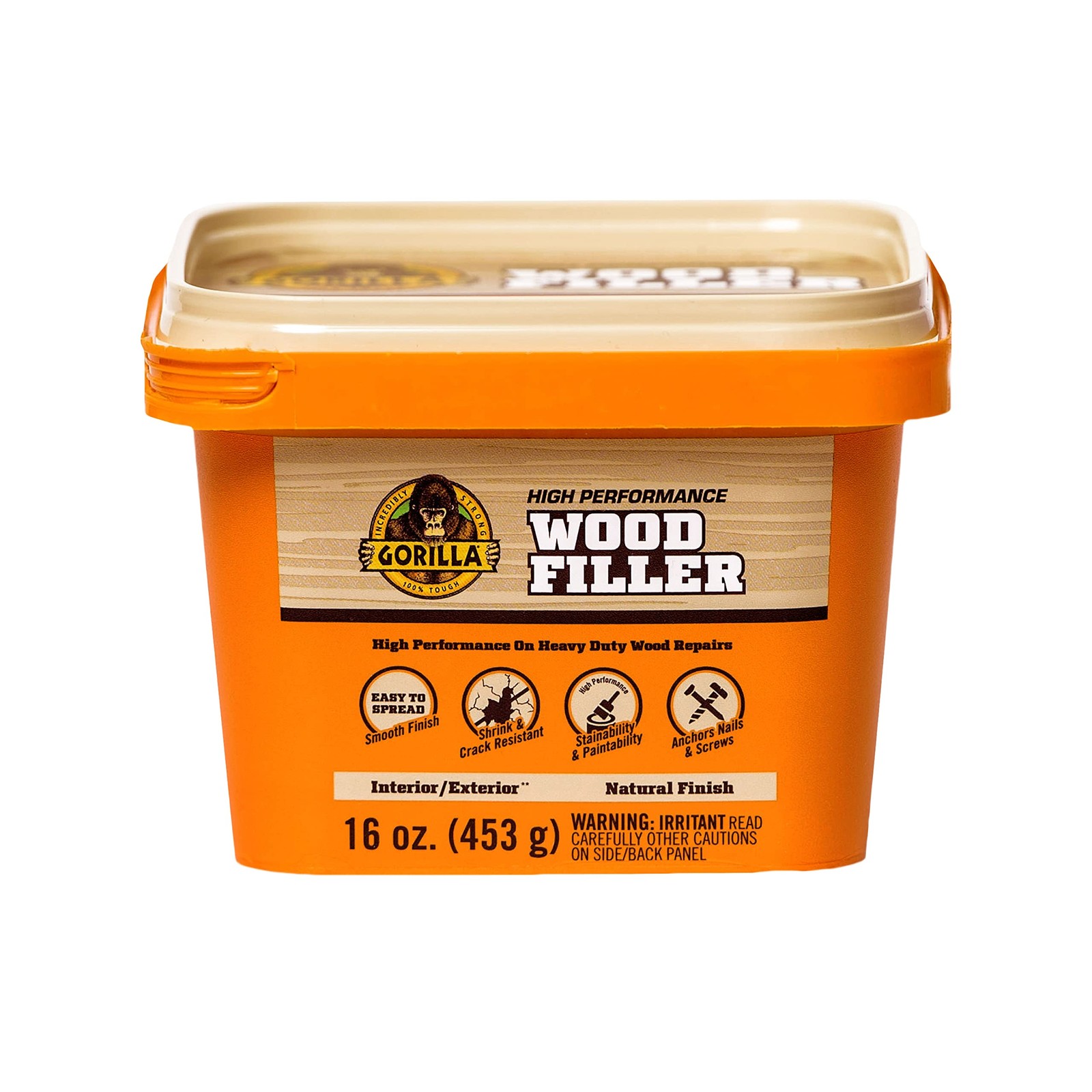 Gorilla All Purpose Wood Filler, Natural Finish, 16 Ounce Tub 1 Pack,