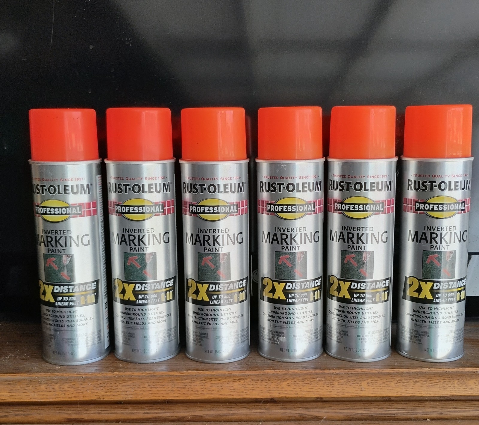 6 PK Rust-Oleum 266590 Pro 2x Inverted Marking Paint Fluorescent Red-Orange 15oz