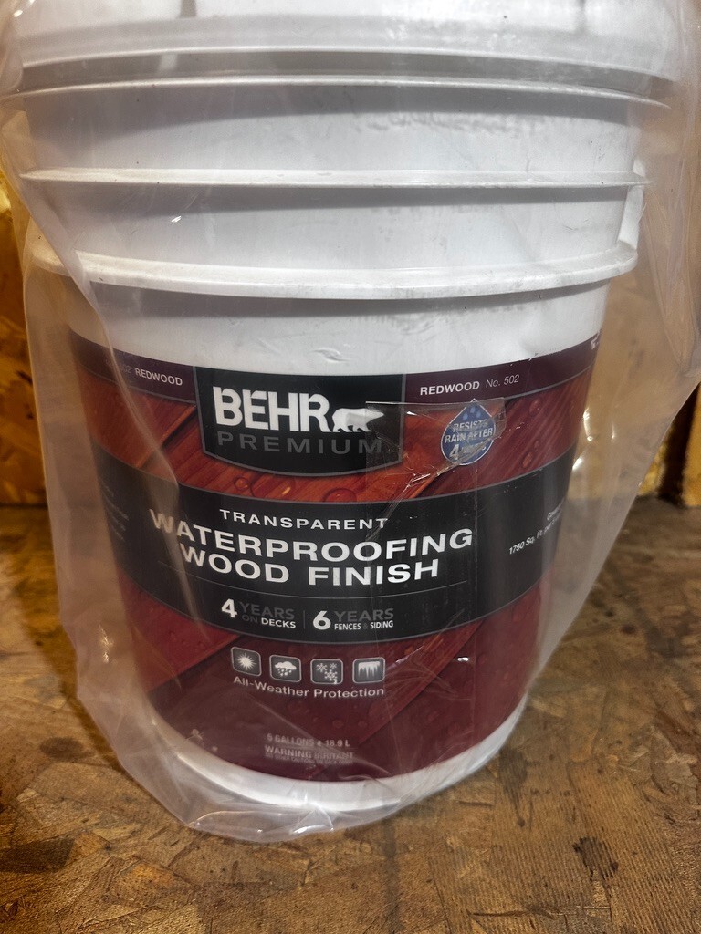 BEHR 5 Gal Premium Transparent Waterproofing Wood Finish REDWOOD #502 T330