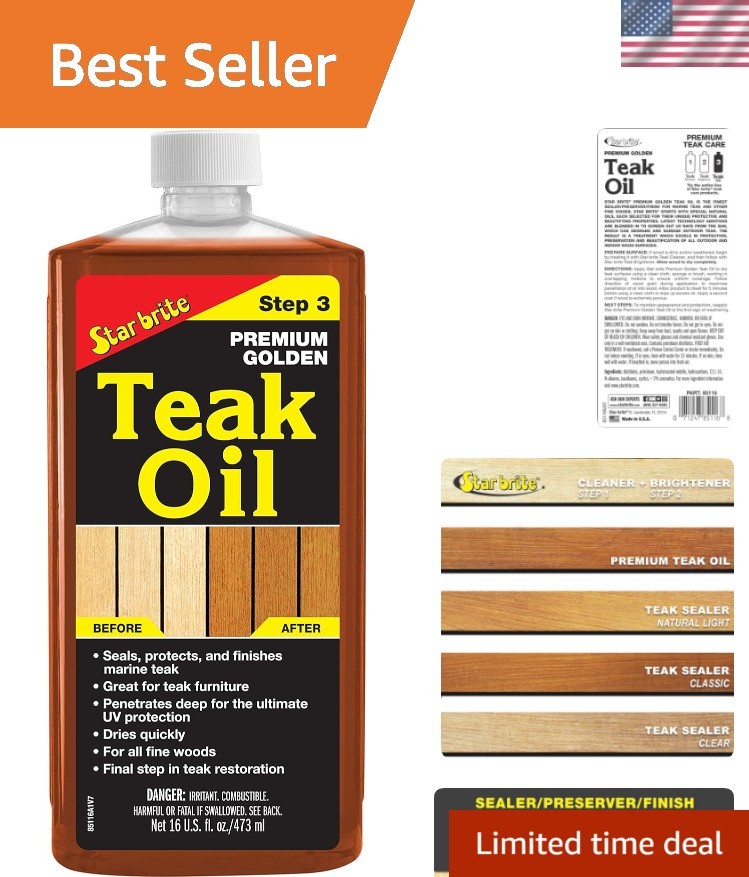 Golden Teak Oil 16 Oz- Sealer, Preserver, & Finish for Outdoor Teak & Other F…