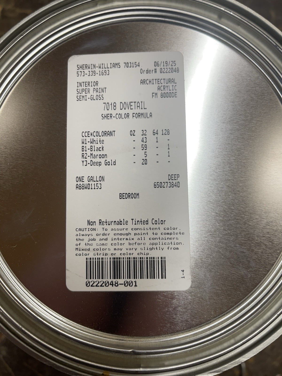 1 Gallon Sherwin Williams Super Paint Interior Semi-Gloss/ 7018 Dovetail Gray