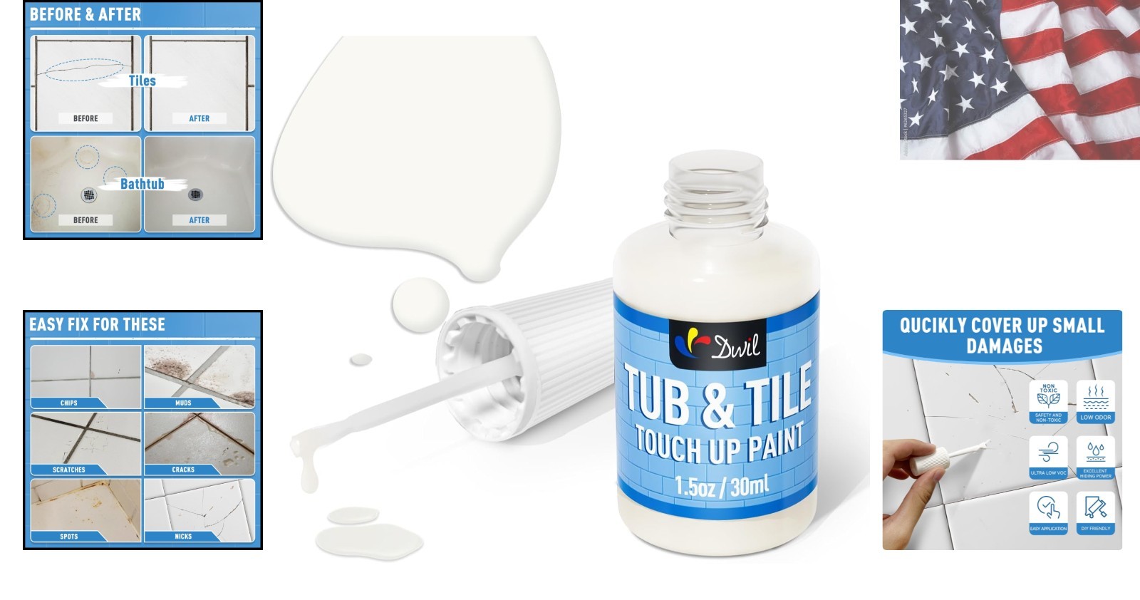 Versatile White Touch Up Paint and Repair Kit for Home Surfaces – 1.5 Fl Oz