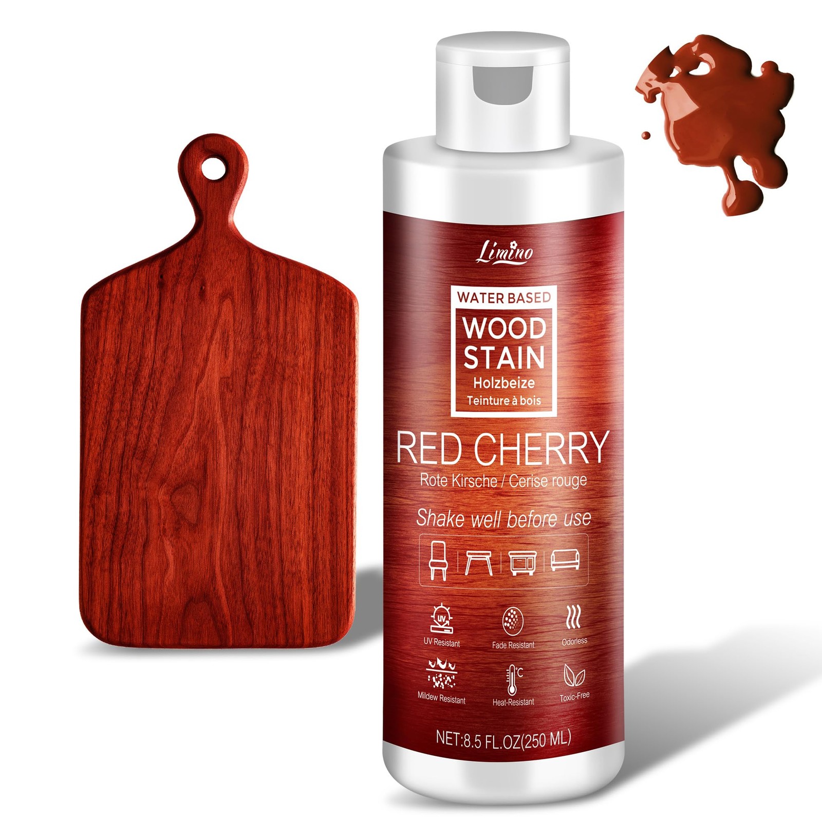 Water Based Wood Stain – Red Cherry | Wood Varnish for Indoor ＆ Outdoor Furni…