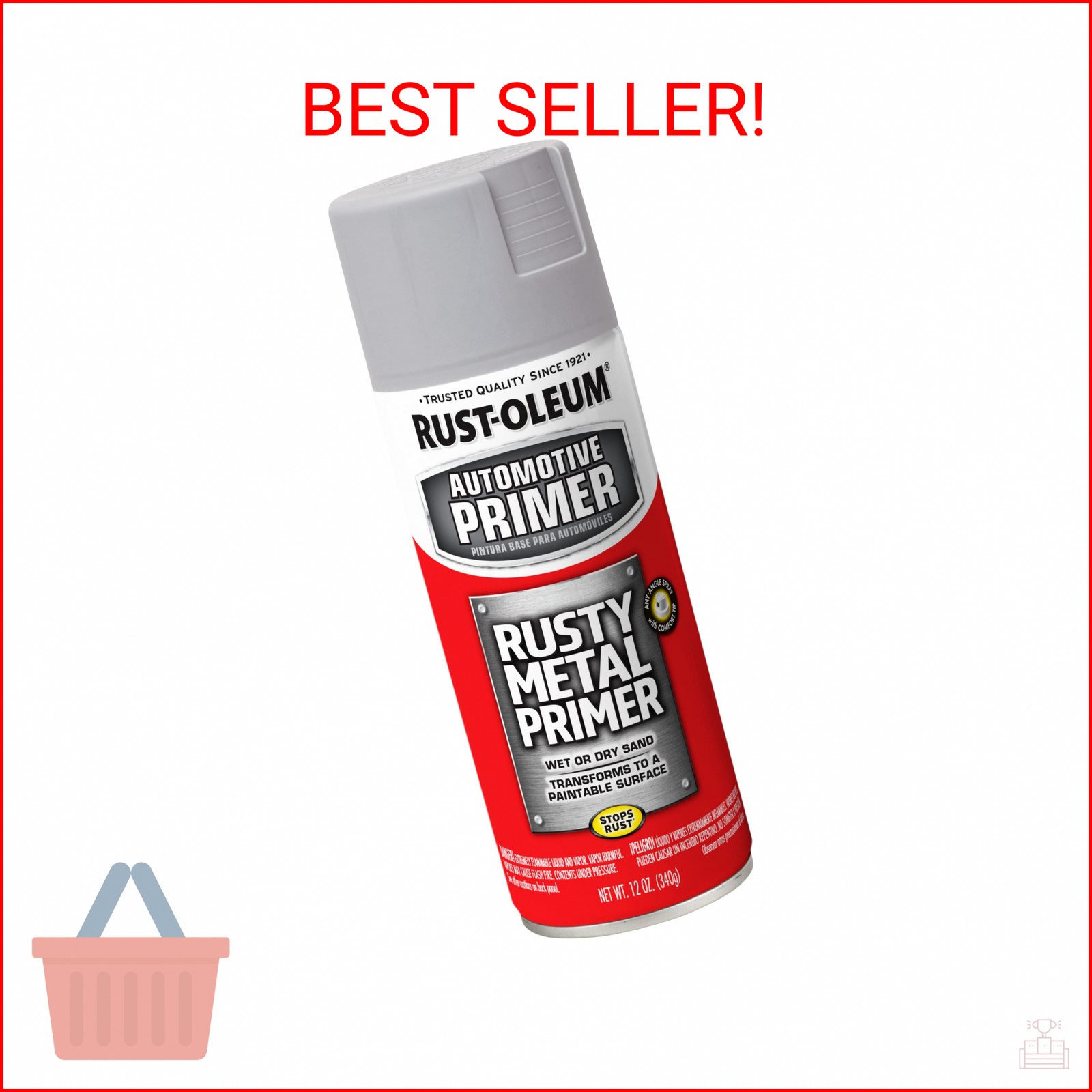 Rust-Oleum 249331 Automotive Rusty Metal Primer Spray Paint, 12 oz., Light Gray