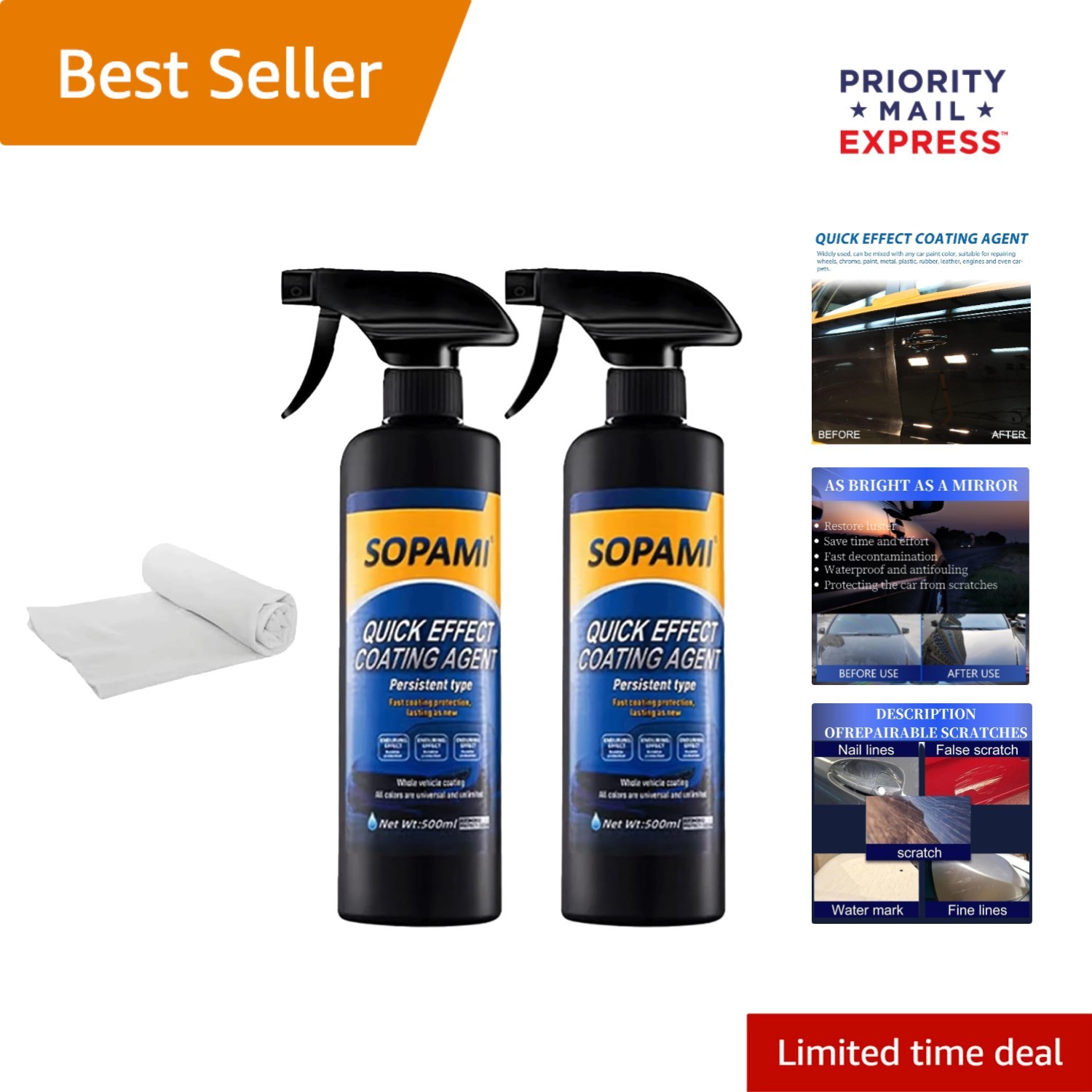 2 Car Coating Sprays Ceramic Paint Sealant Maximum Gloss & Shine Ceramic Car Wax