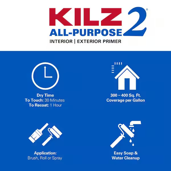2 Gal. Primer & Sealer White Interior/Exterior Multi-Surface KILZ 2 ALL PURPOSE
