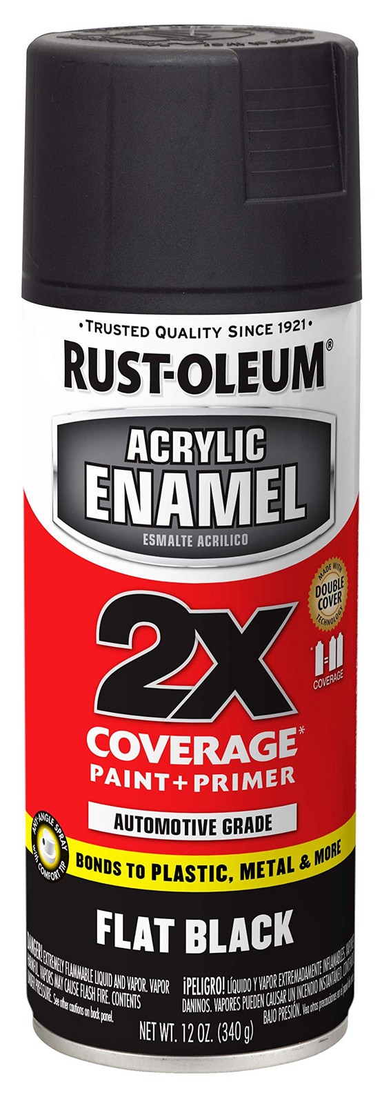 Rust-Oleum 271918 Acrylic Enamel 2X Spray Paint, 12 oz, Flat Black (pack of 2)