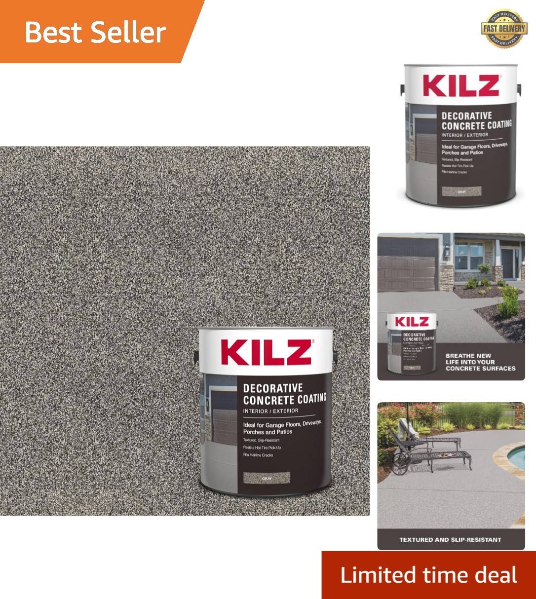 1-Gallon Slip-Resistant Decorative Concrete Coating – Gray Stone Finish
