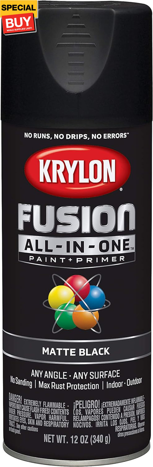 12 oz K02754007 Black Fusion All-In-One Paint & Primer Spray Paint, Matte