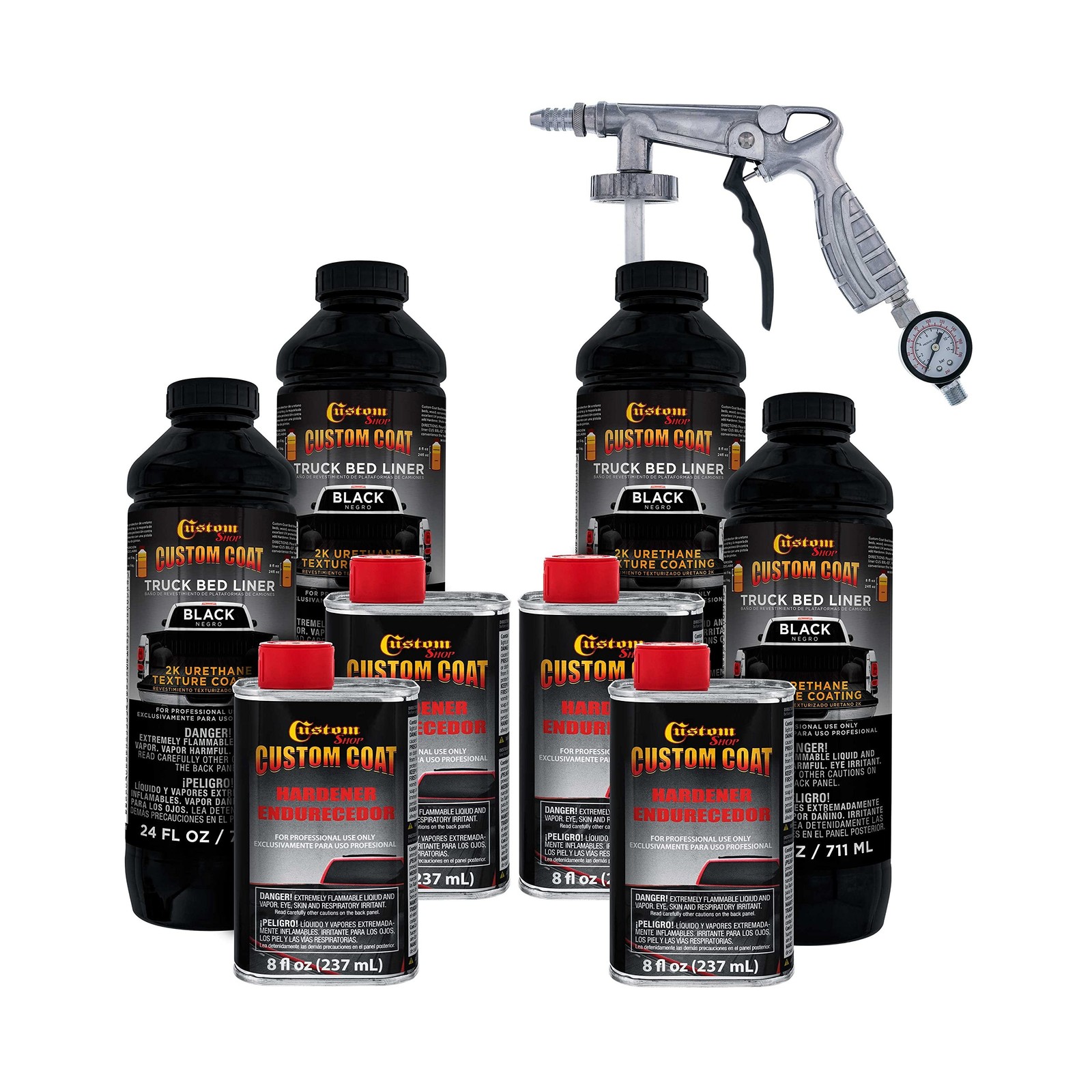 Custom Coat Black 1 Gallon Urethane Spray-On Truck Bed Liner Kit with Spray G…