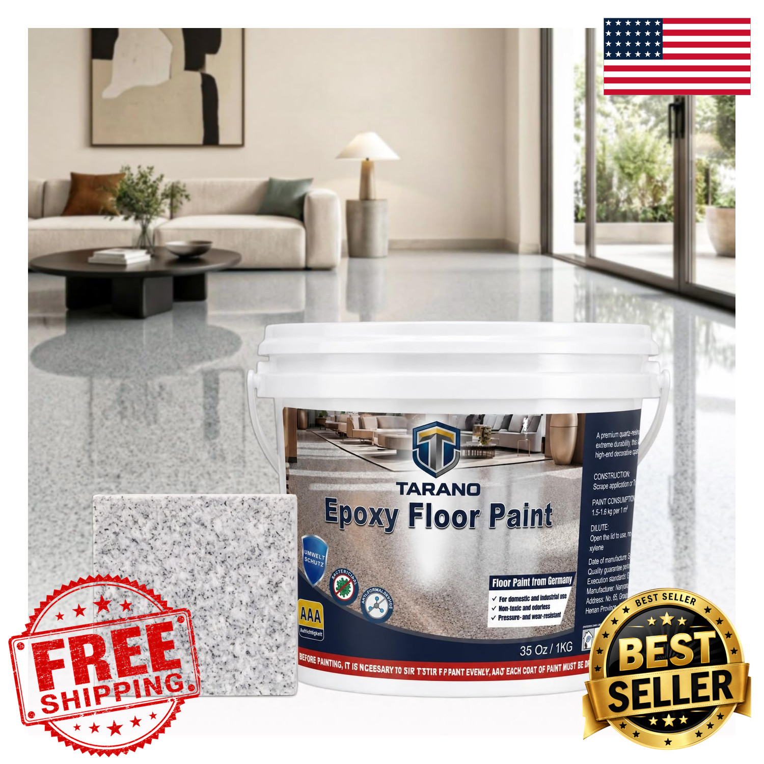 Epoxy Colored Sand Floor Paint Self-Leveling Concrete Non-Slip Garage Patio 35oz
