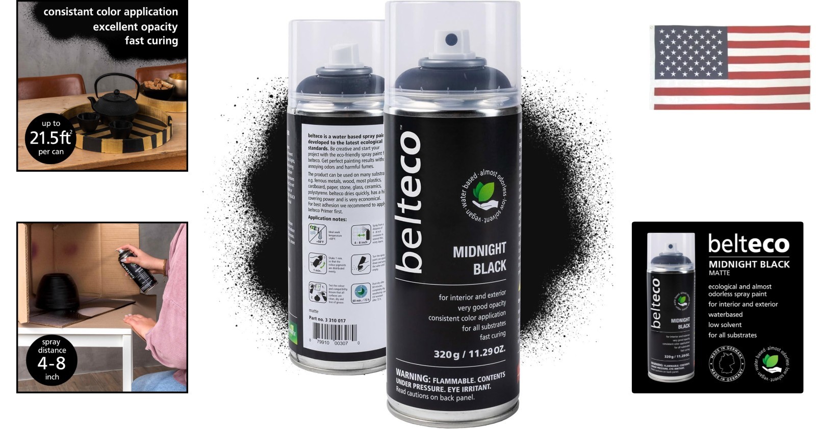 Water-Based Odorless Spray Paint 11.29 oz, Midnight Black Matte, Indoor/Outdo…