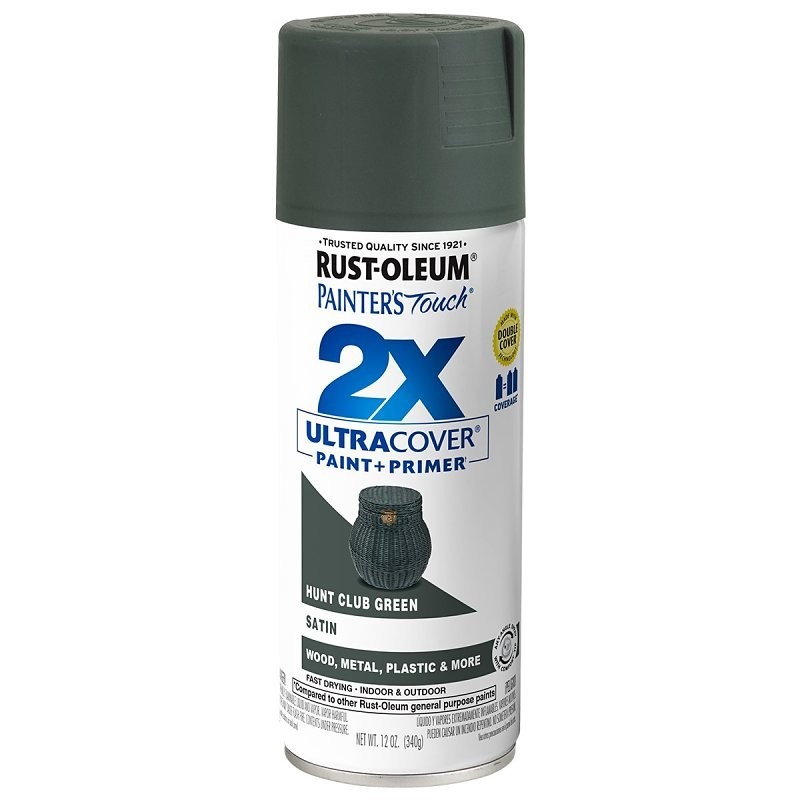 Rust-Oleum Painter’s Touch 2X Ultra Cover 334072 Spray Paint, Satin, Hunt Green
