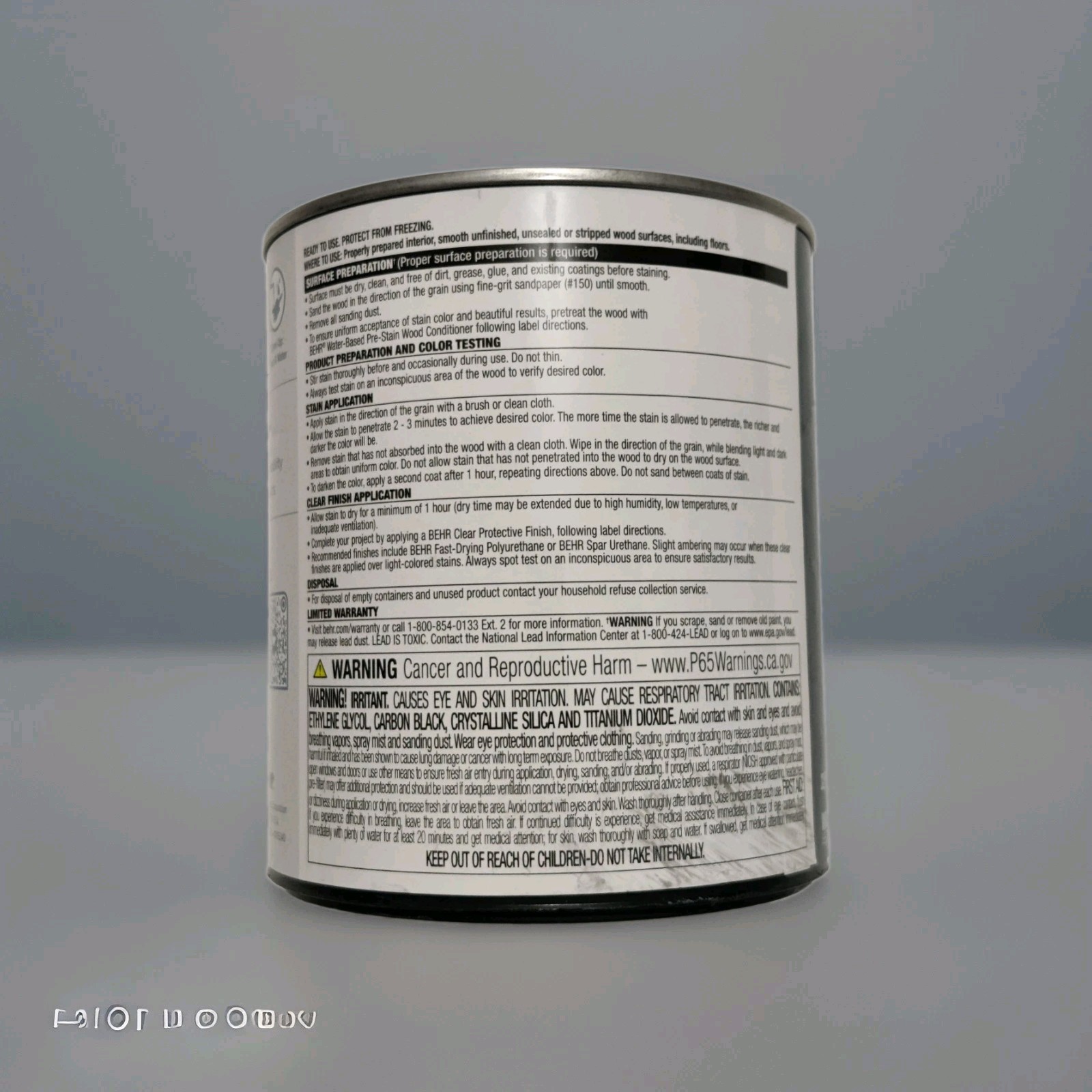 One Quart Behr Premium Fast Drying Water-based Wood Stain Weathered Gray B4536