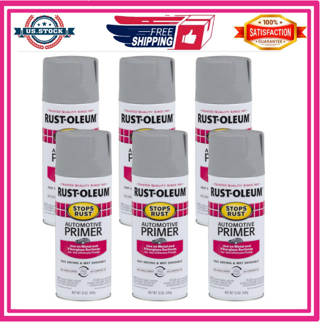 2081830-6PK Stops Rust Automotive Spray Primer, 12 Oz, Light Gray, 6 Pack