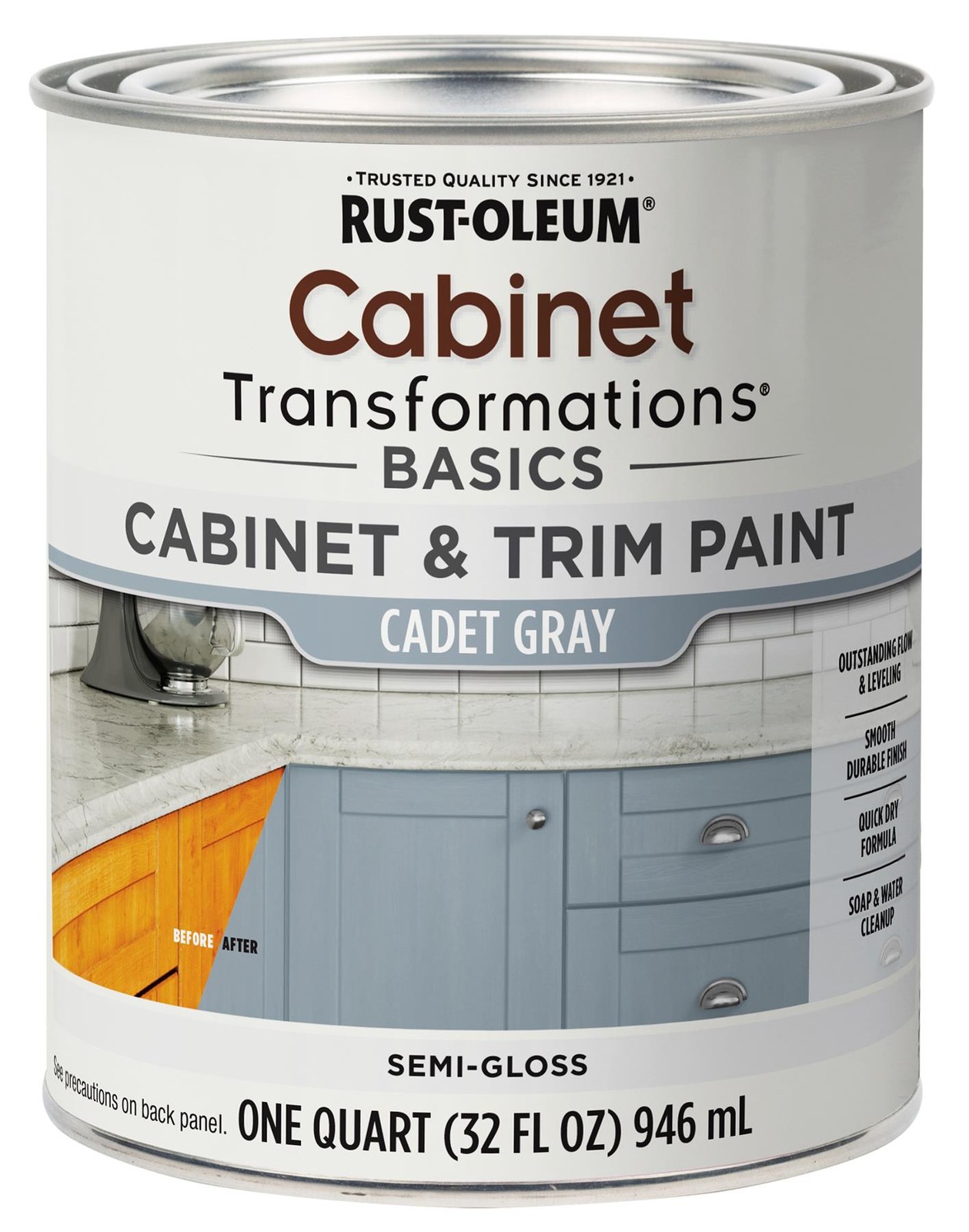 Rust-Oleum Cabinet & Trim Paint, Cadet Gray, Semi-Gloss, Quart – 372009