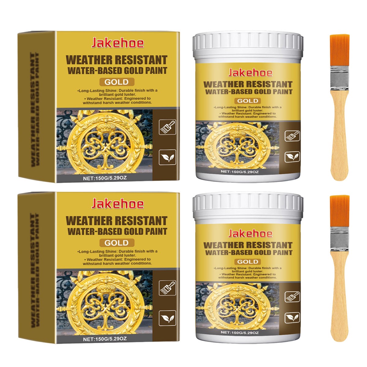 Weather Resistant Gold Paint,Water-Based Outdoor Paint,For Metal Wood Stone 150G