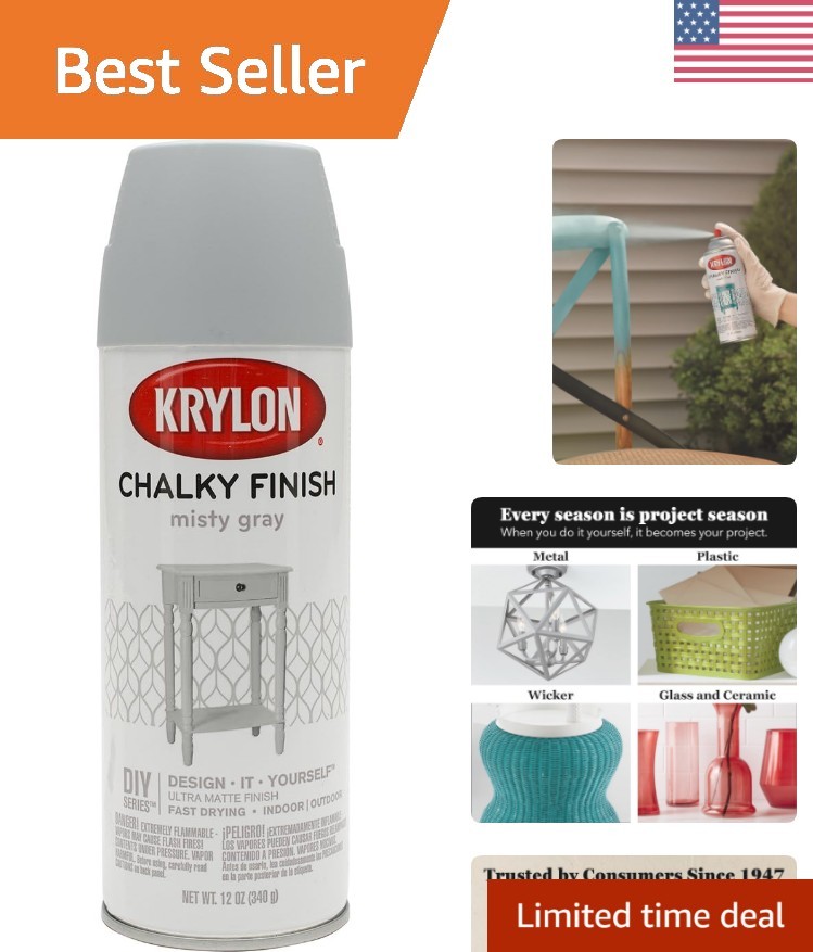 Krylon Chalky Finish Spray Paint, Misty Gray – 12 Oz, Fast-Dry Interior/Exterior