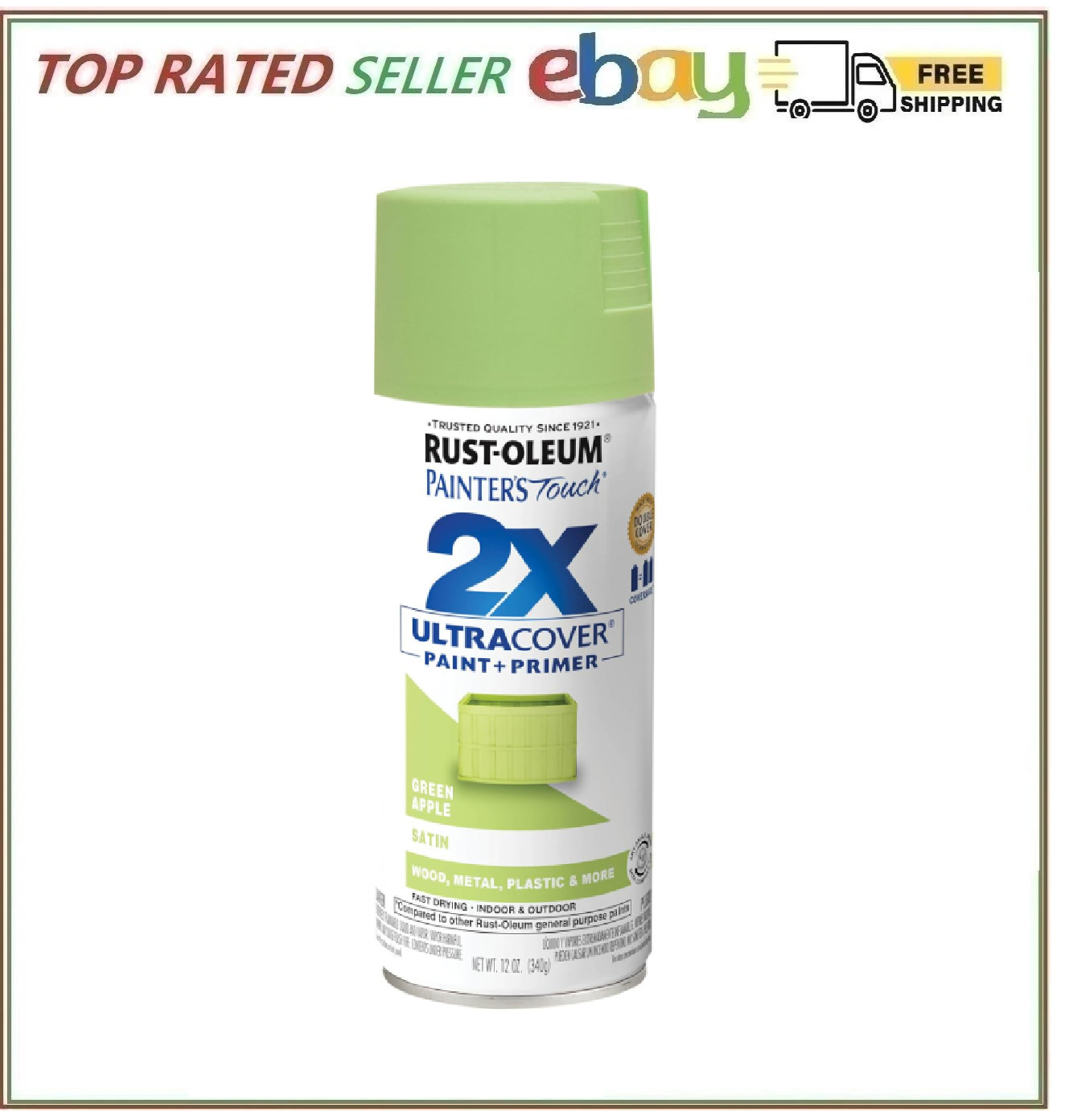 Painter’s Touch 2X Ultra Cover Satin Green Apple Spray Paint 12 Ounce
