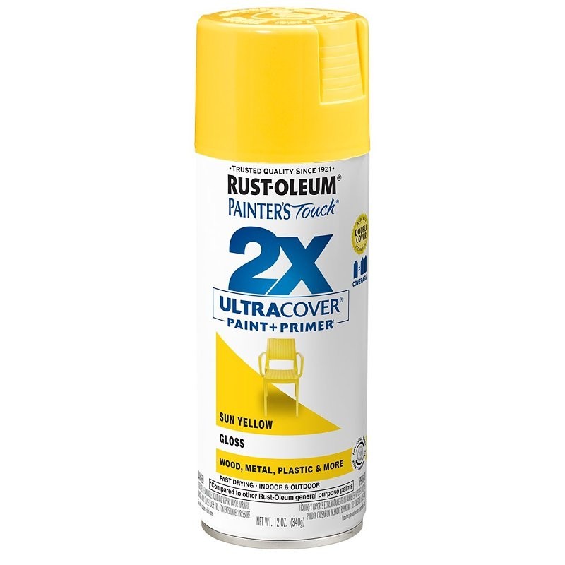 Rust-Oleum Painter’s Touch 2X Ultra Cover 334046 Spray Paint, Gloss, Sun Yellow,