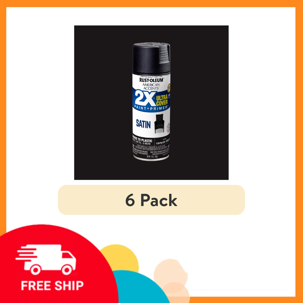 6 Pack Rust-Oleum American Accents 2X Ultra Cover Satin Spray Paint Canyon Black