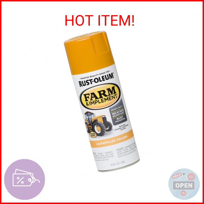 Rust-Oleum 280140 Farm & Implement Spray Paint, 12 oz, Gloss Caterpillar Yellow