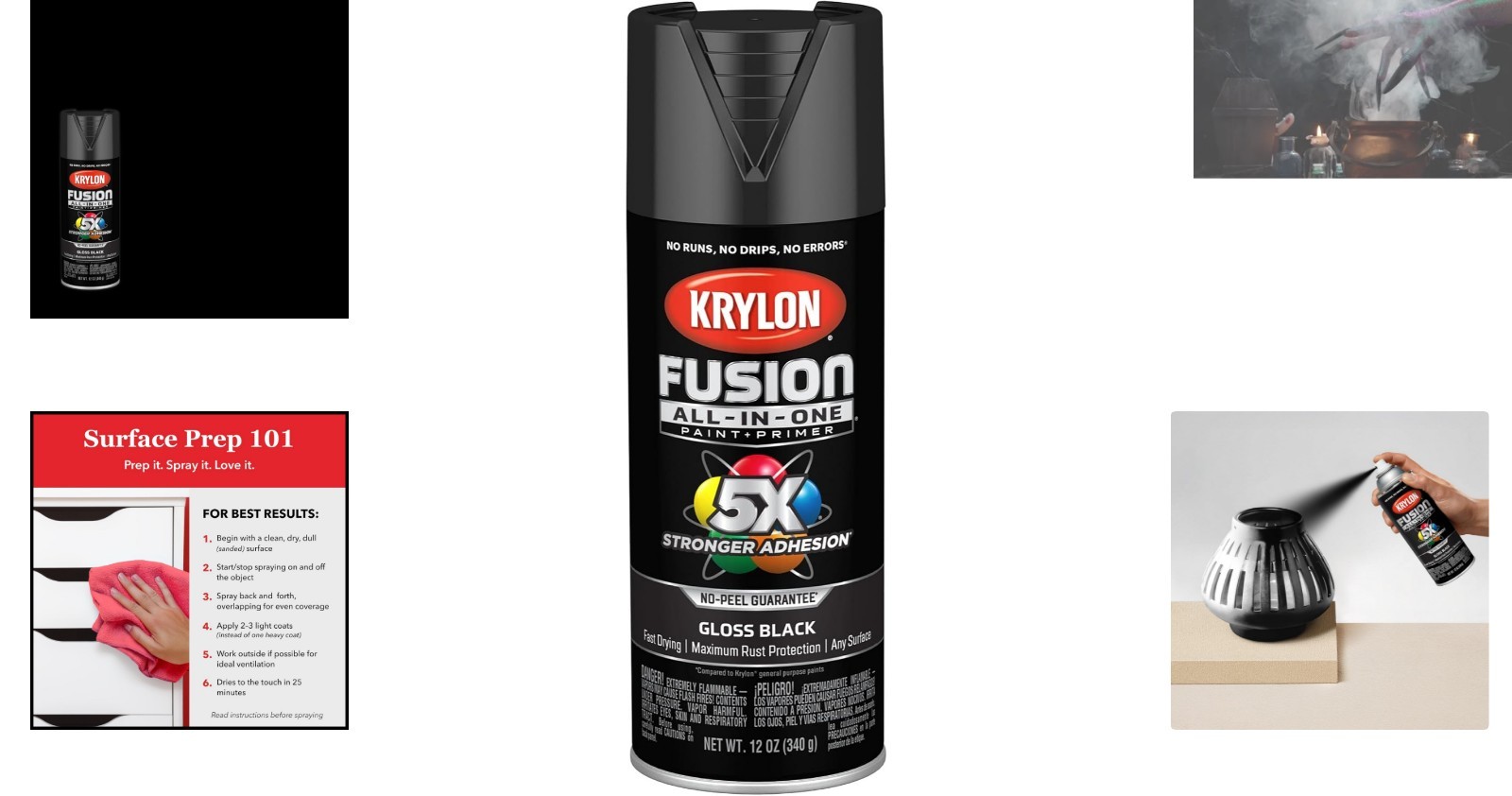 Fusion All-In-One Adhesive Spray Paint 12oz Gloss Black for Indoor/Outdoor Use