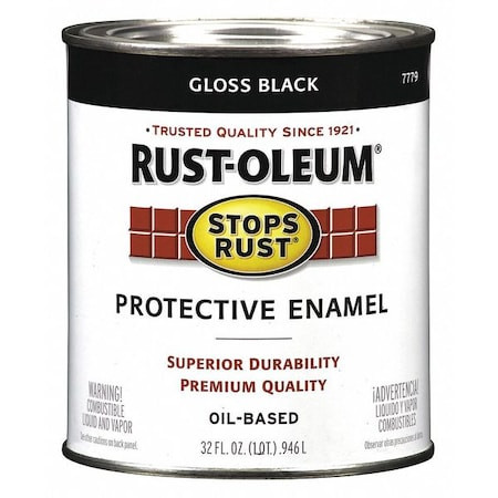 Rust-Oleum 7779502 Interior/Exterior Paint, Gloss, Oil Base, Black, 1 Qt