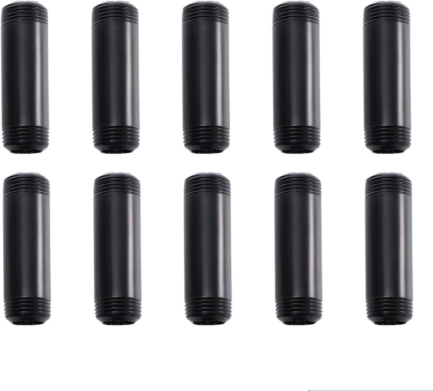 Black Iron Pipe Nipple 3/4 Inch x 4 Inch 10 Pack Threaded Anti-Rust Industrial