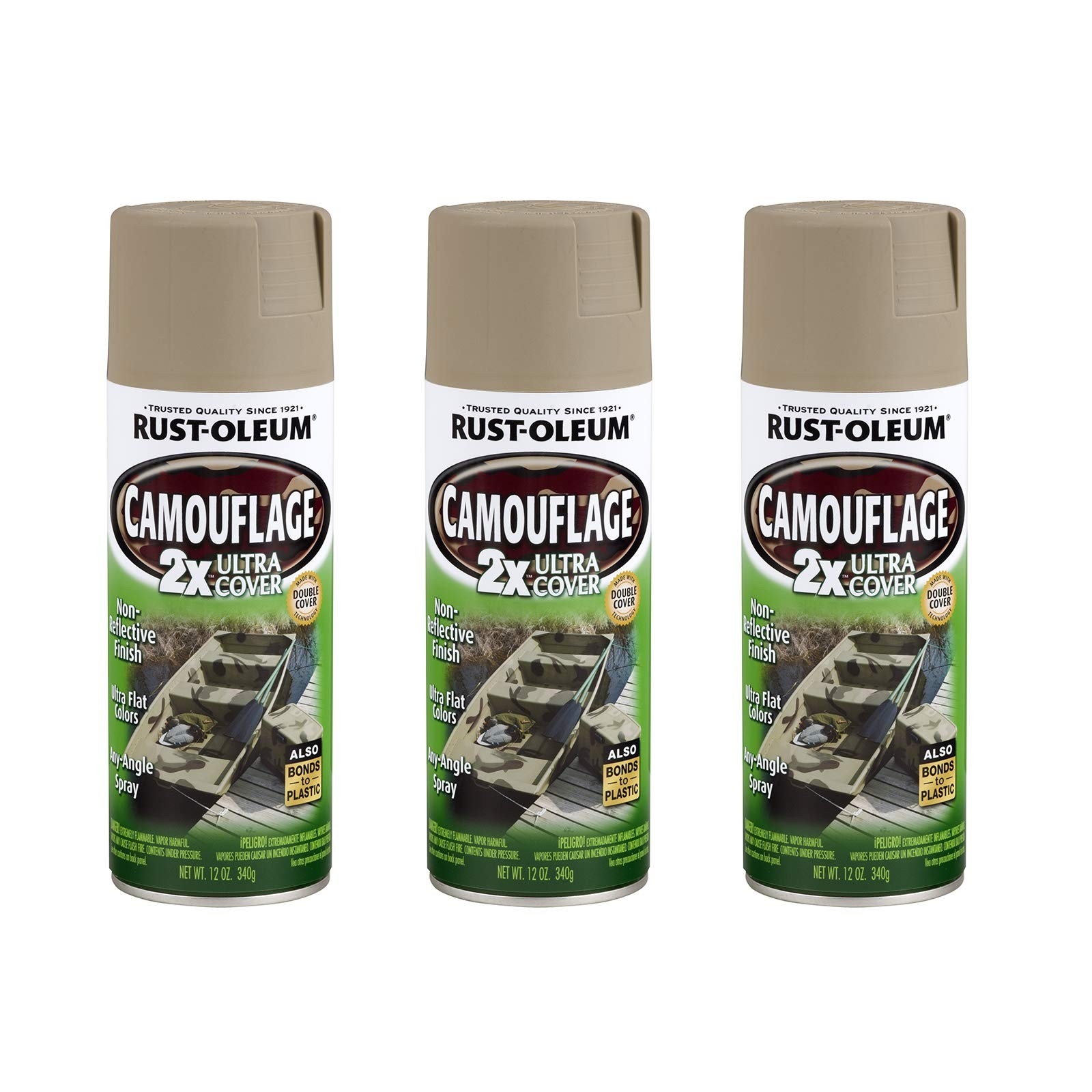 Rust Oleum Camouflage Ultra Cover 2X Paint Khaki Non Reflective 3 Pack