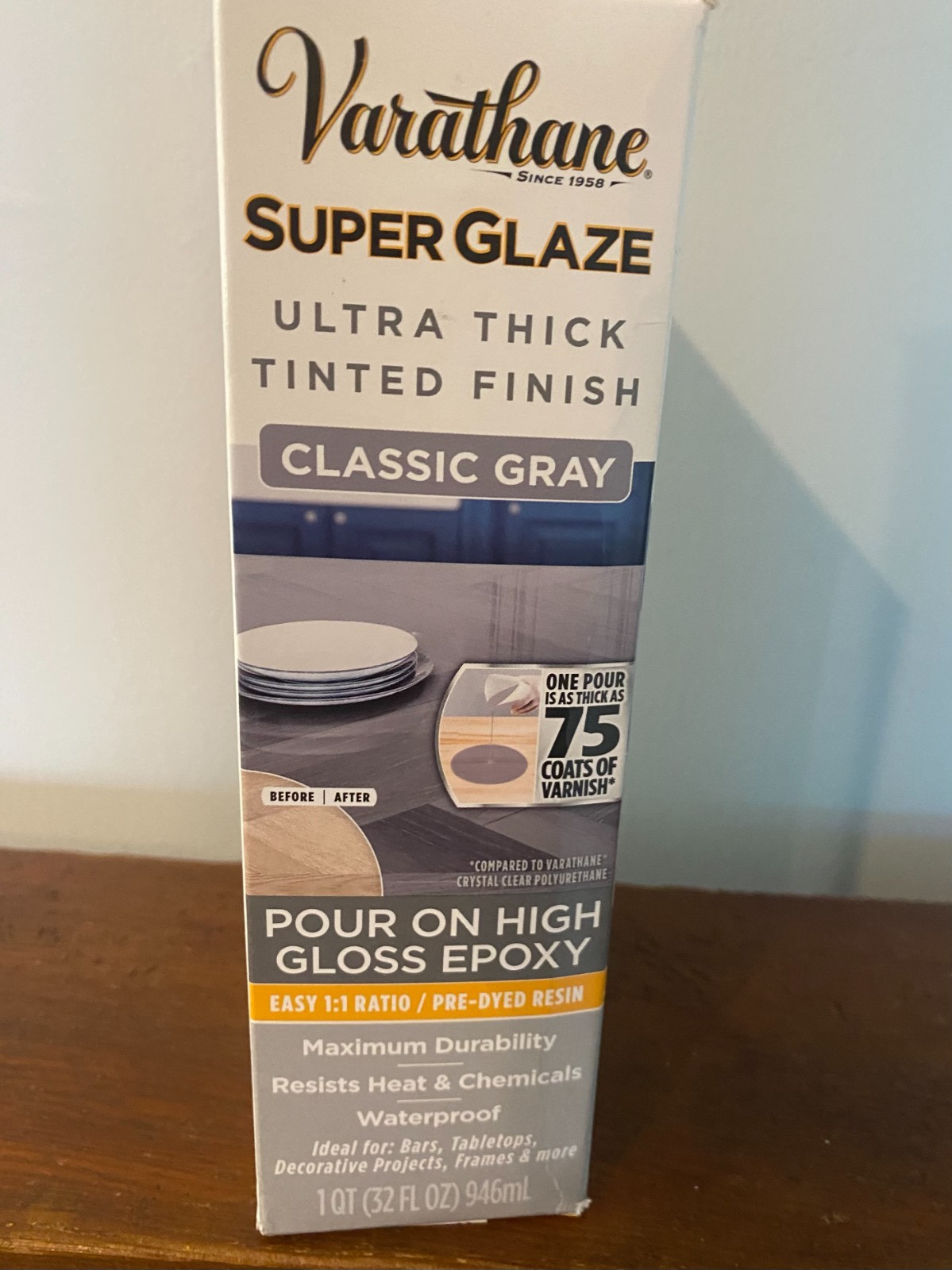 Varathane Super Glaze Finish Classic Gray 1 Quart Pour On High Gloss Epoxy