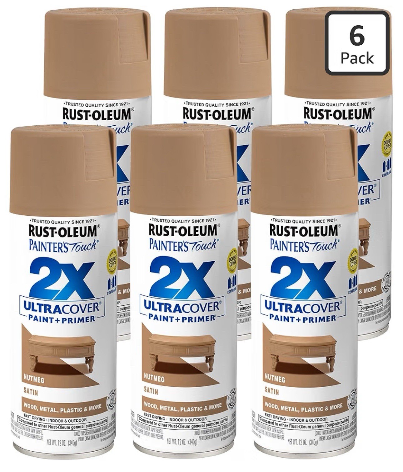 Rust-Oleum 6-Pack Satin Nutmeg Painter’s Touch 2X Ultra Cover Spray Paint 12 oz