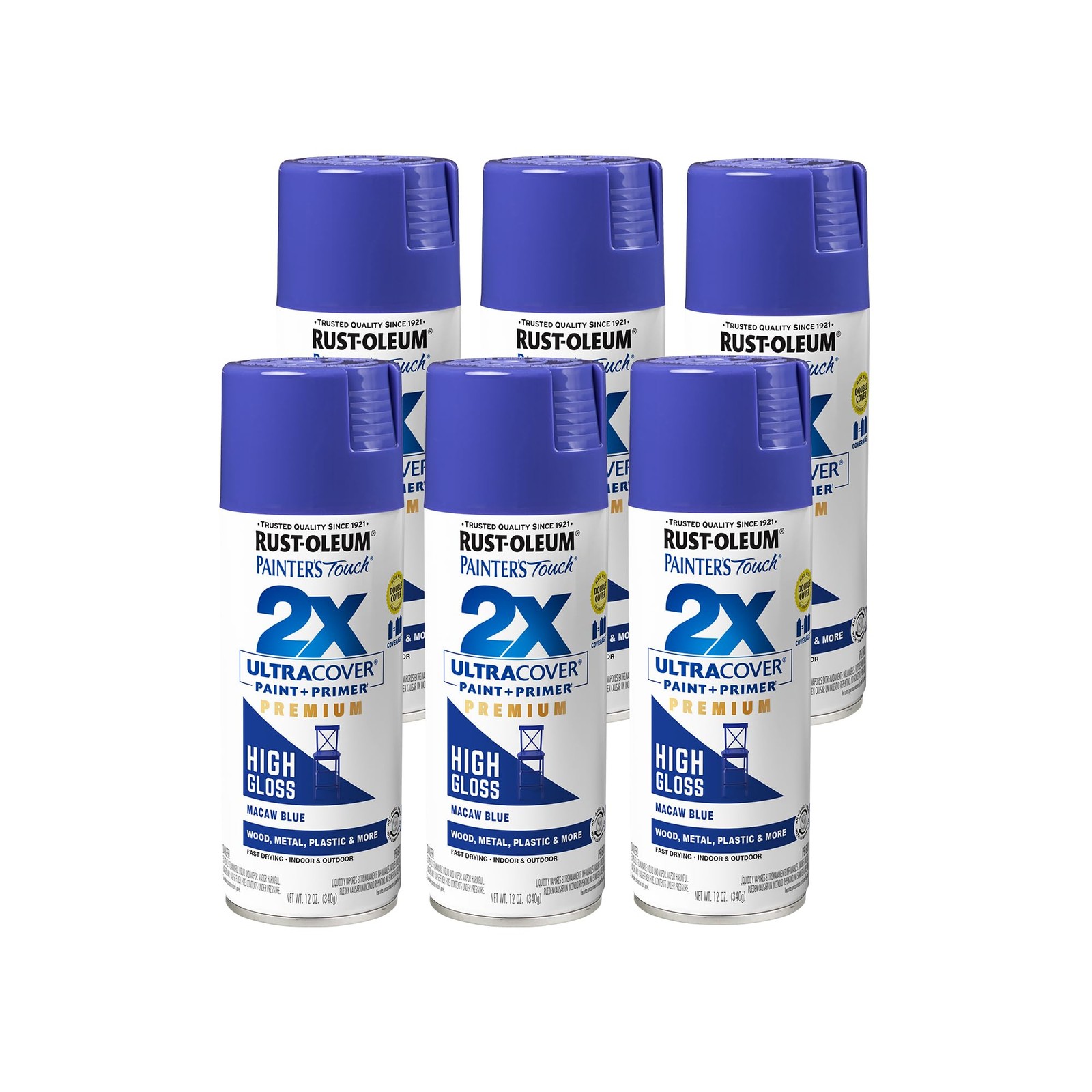 12 Ounce Pack of 6 High Gloss Macaw Blue Spray Paint for Interior Exterior Use