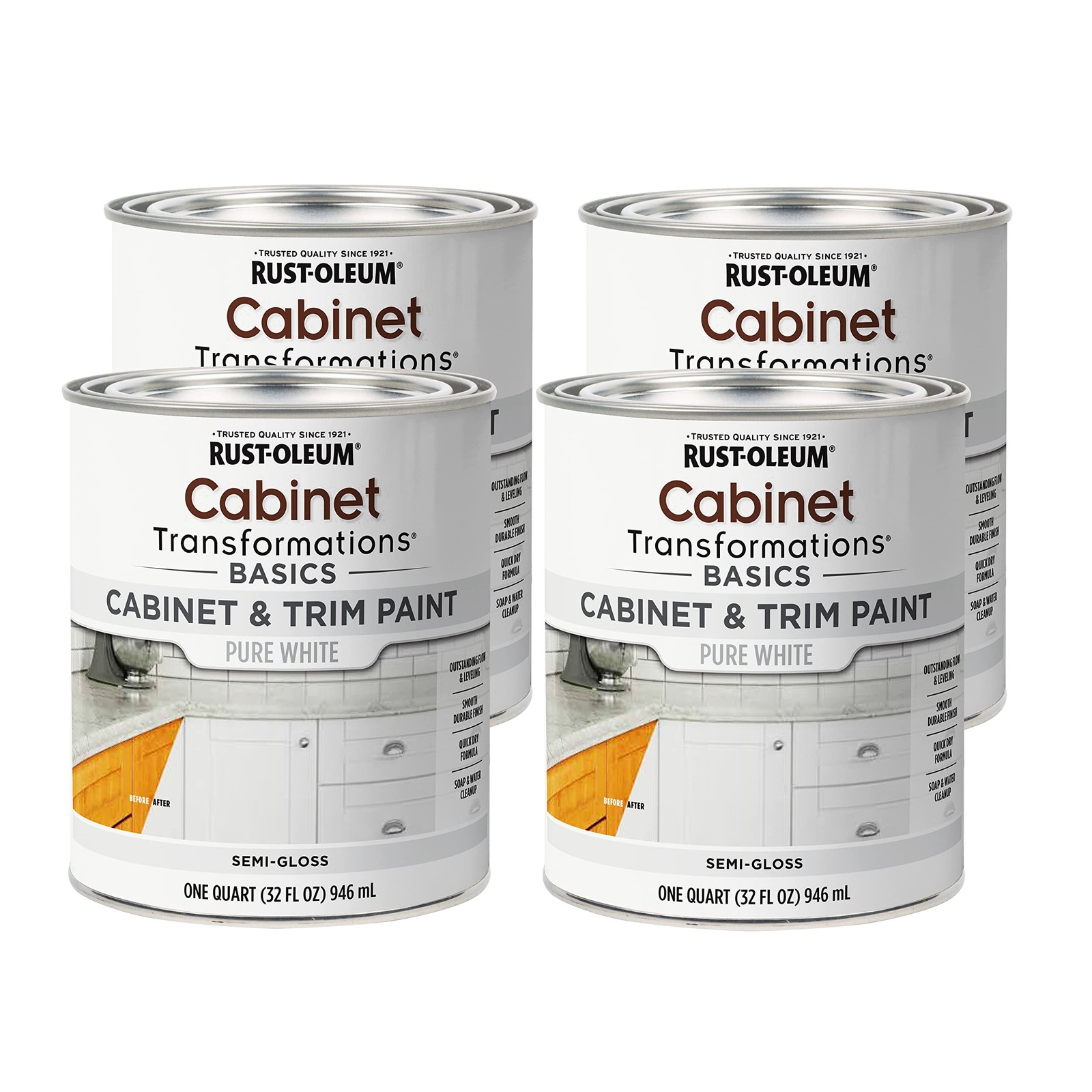 Rust Oleum Cabinet Trim Paint 32 Fl Oz Pack Of 4 Pure White Semi Gloss Finish