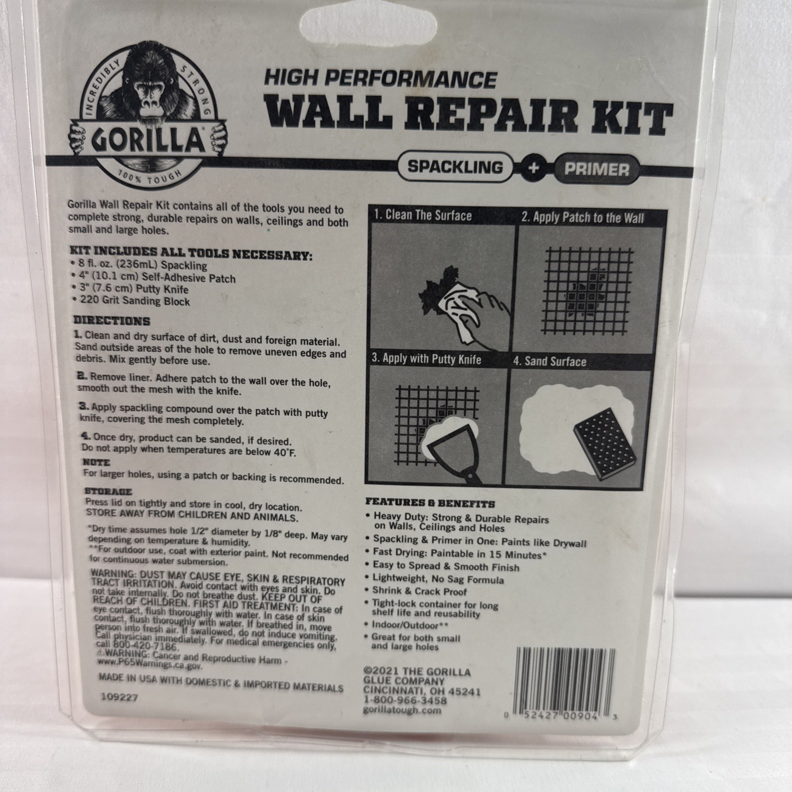 Gorilla High Performance Wall Repair Kit Spackling + Primer 109228