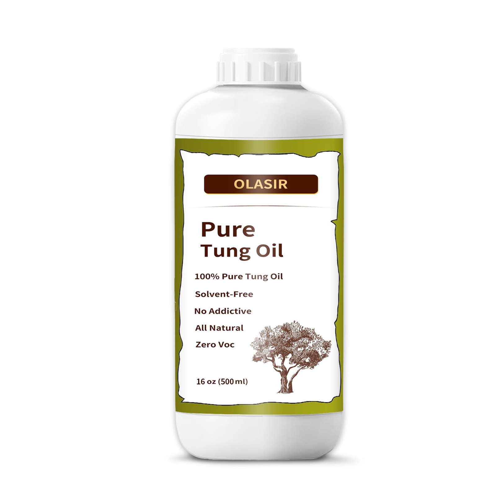 OLASIR 16 oz 100% Natural Pure Tung Oil for Wood Finishing 16 ounce, Brown