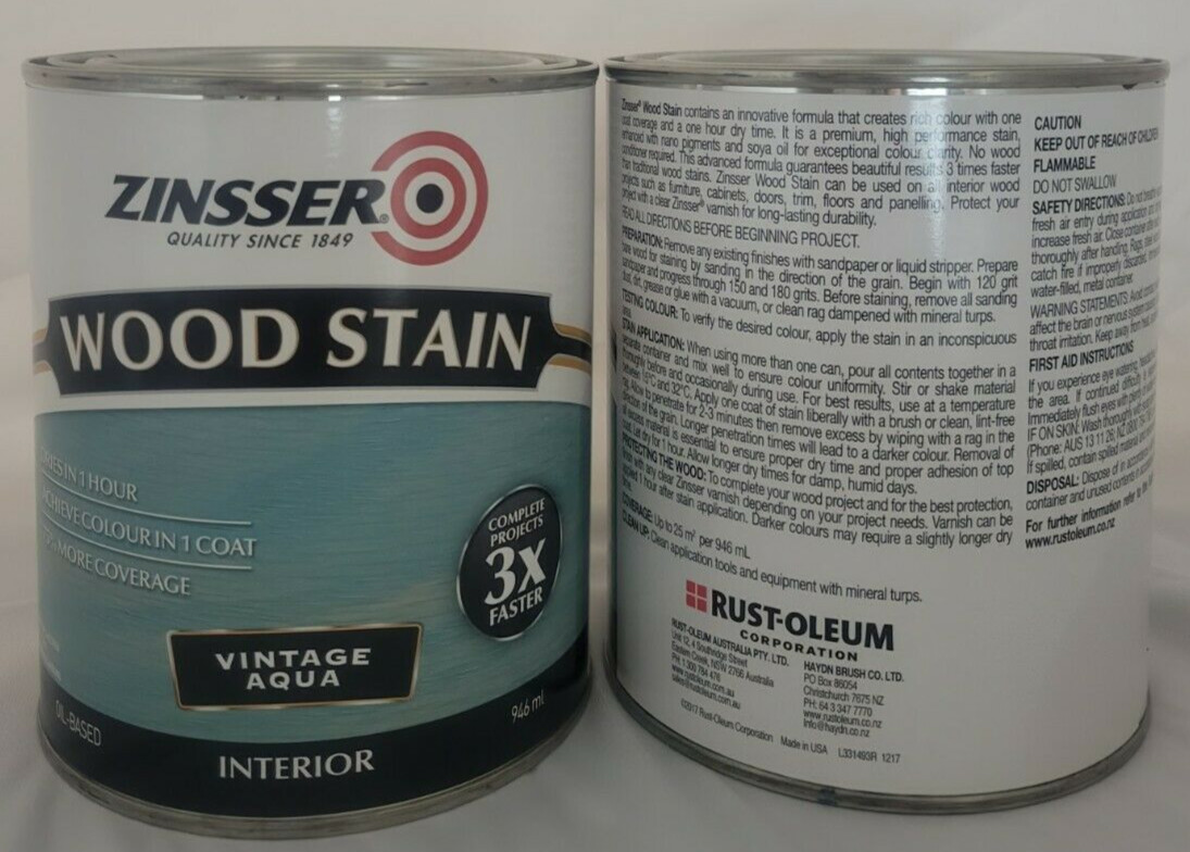 (Pack of 2) Zinsser Wood Stain – Vintage Aqua – 0il-Based – 946mL Dries in 1 Hr
